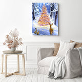 Christmas Tree with Forest Animals | Diamond Painting Displayed as Home Decor