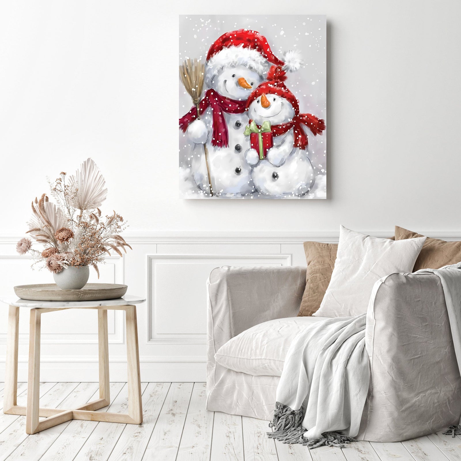 Merry Christmas Snowmans | Diamond Painting Displayed as Home Decor