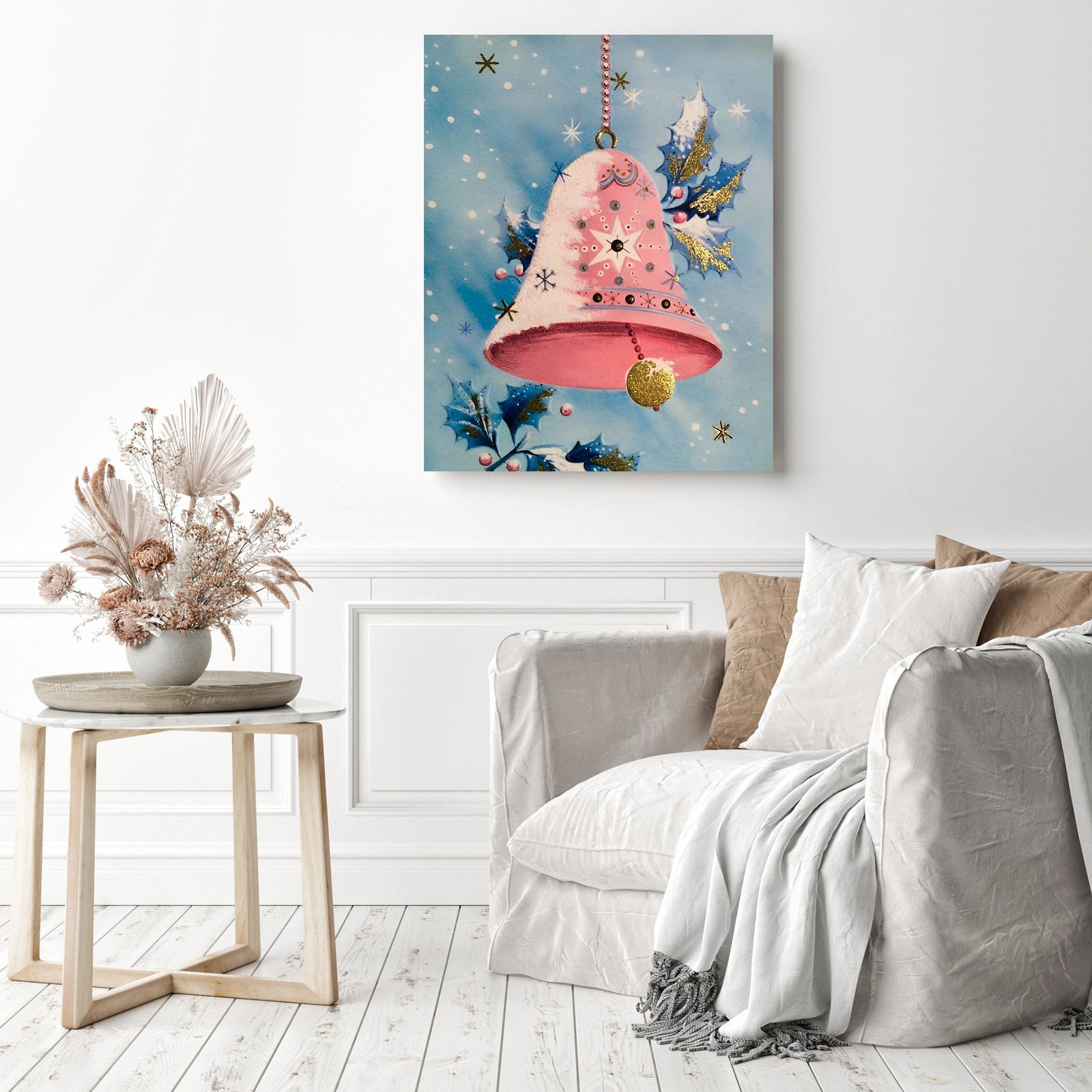 Pink Christmas Bells | Diamond Painting Displayed as Home Decor