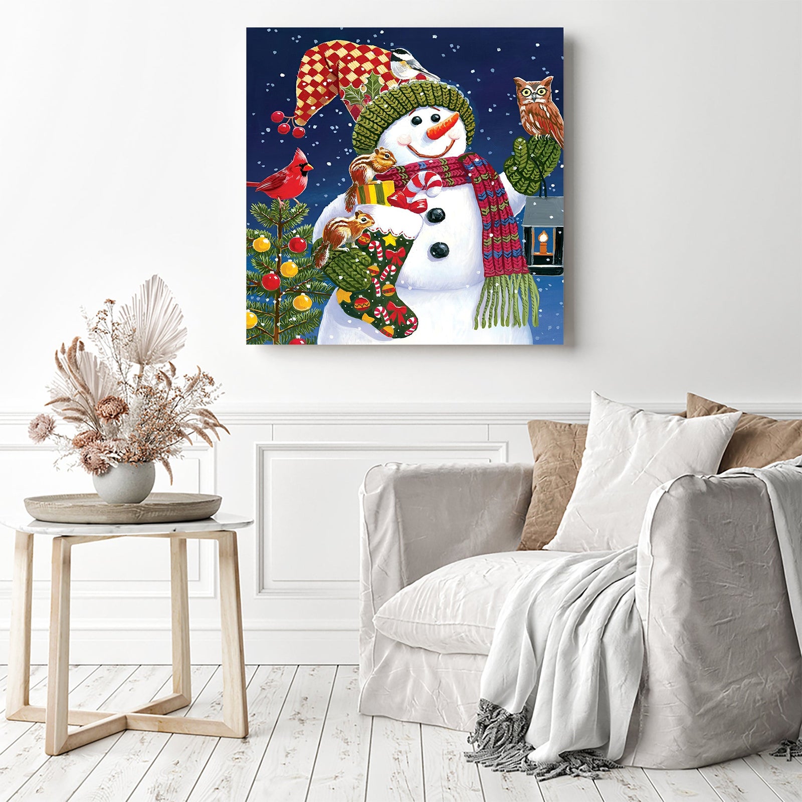 Snowman and Friends | Diamond Painting Displayed as Home Decor