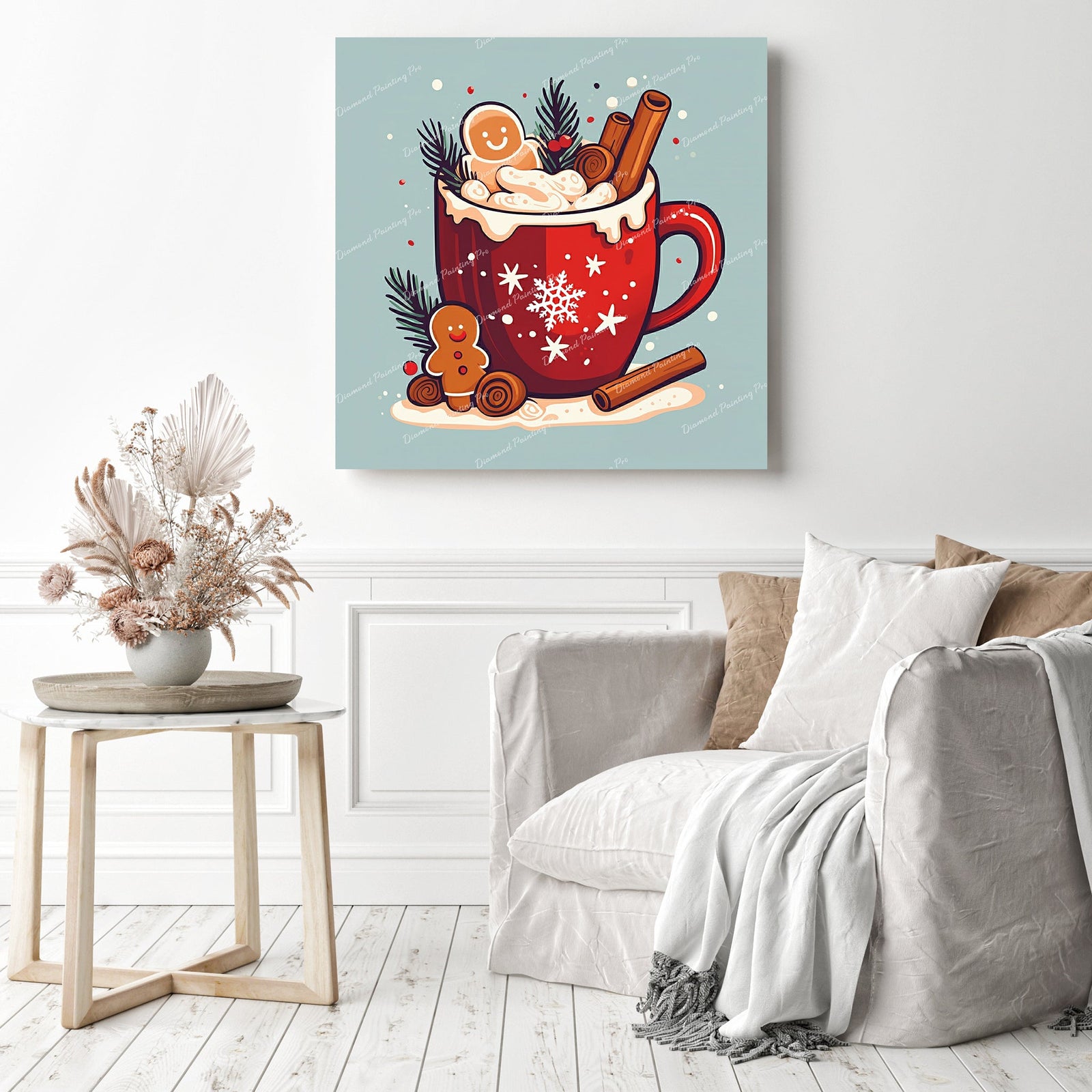 Hot Chocolate Hug | Diamond Painting Displayed as Home Decor