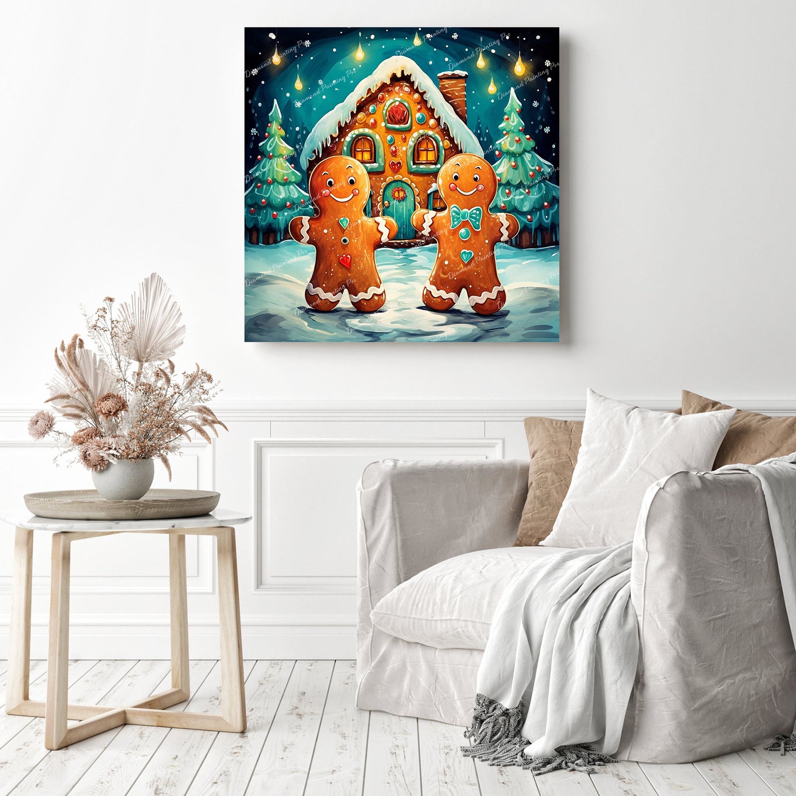 Gingerbread House Whimsy | Diamond Painting Displayed as Home Decor