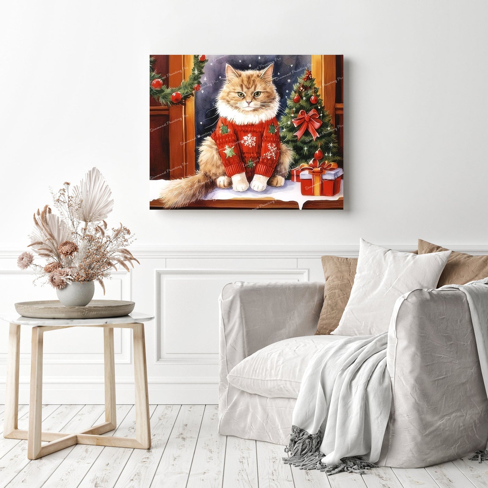 Christmas Delight in a Sweater | Diamond Painting Displayed as Home Decor