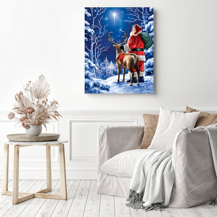 Starry Night Santa with Deer | Diamond Painting