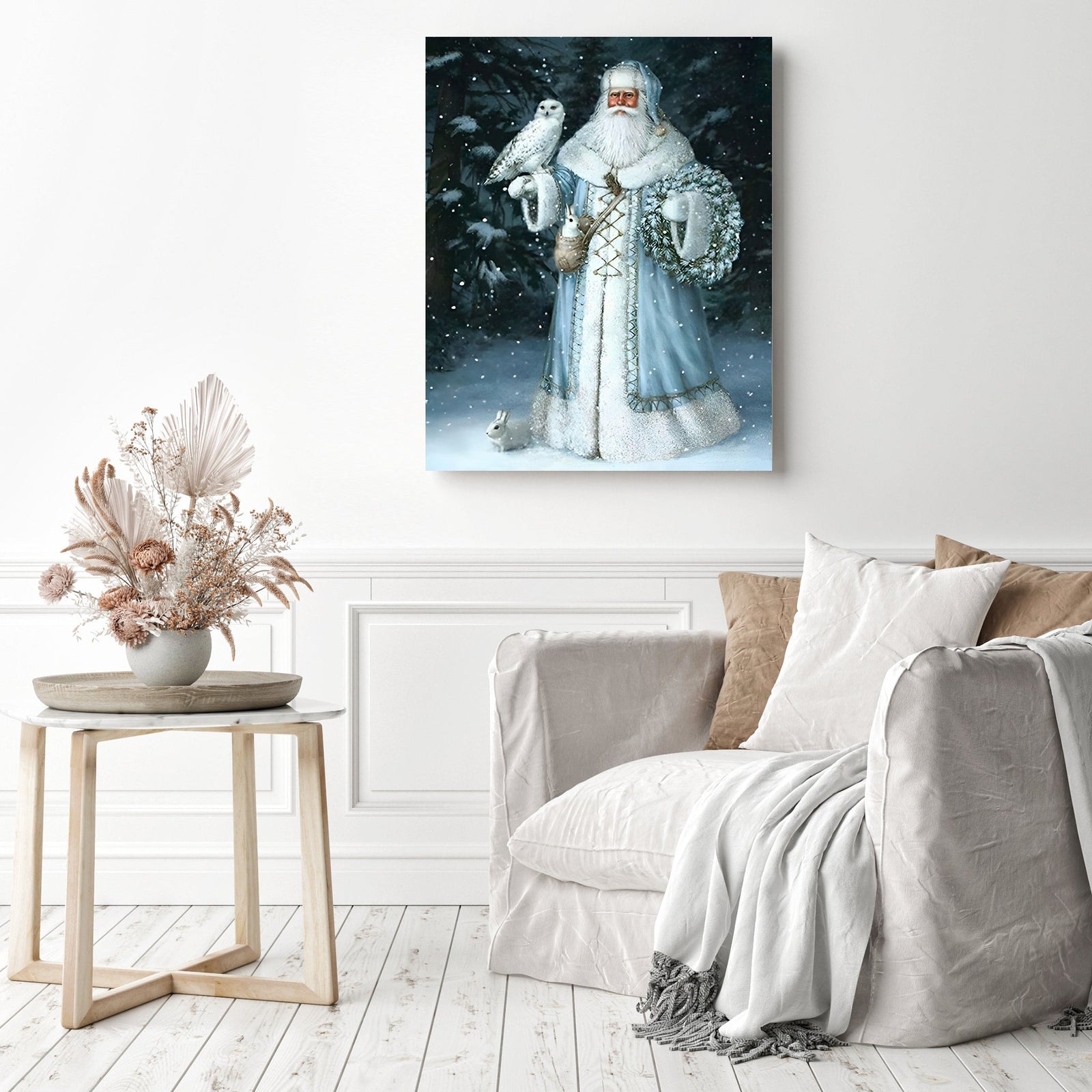 Santa Claus in the Snow | Diamond Painting Displayed as Home Decor