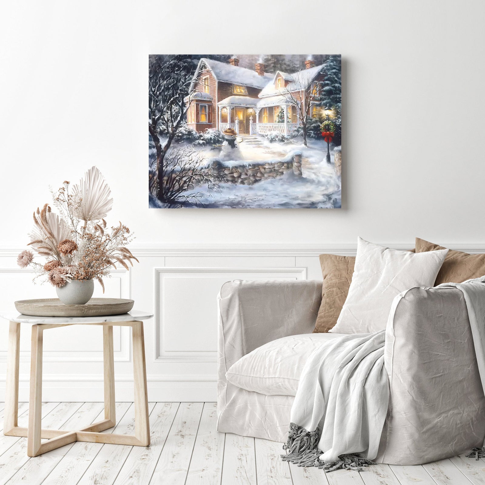 Christmas Snow Scenic | Diamond Painting Displayed as Home Decor