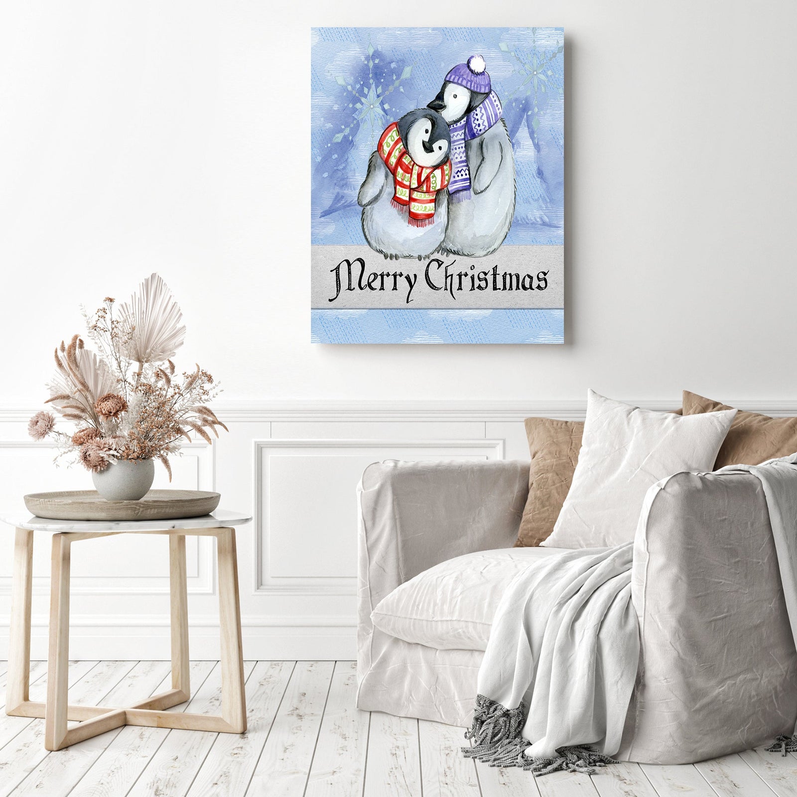 Christmas Penguins | Diamond Painting Displayed as Home Decor