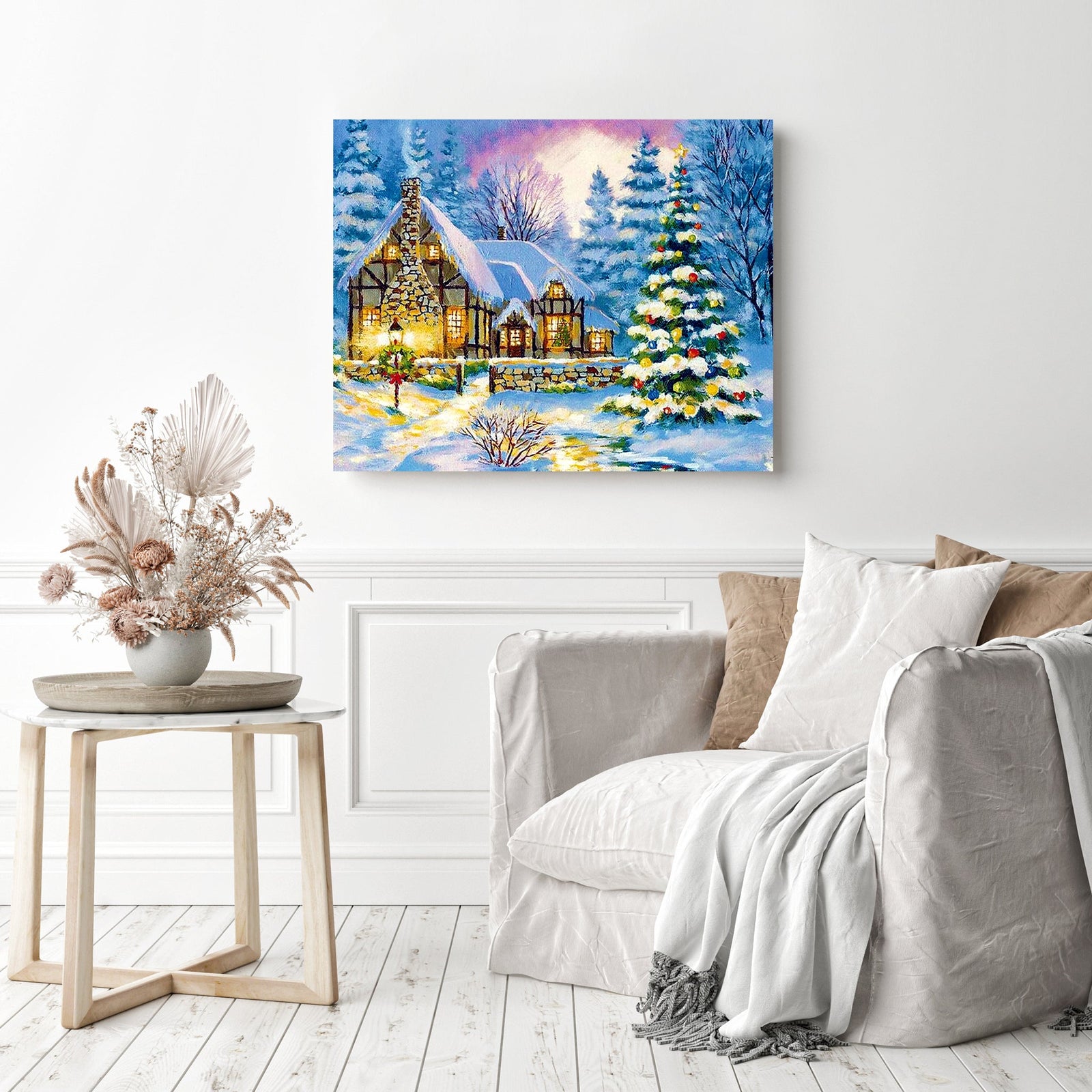 Christmas Winter Village | Diamond Painting Displayed as Home Decor