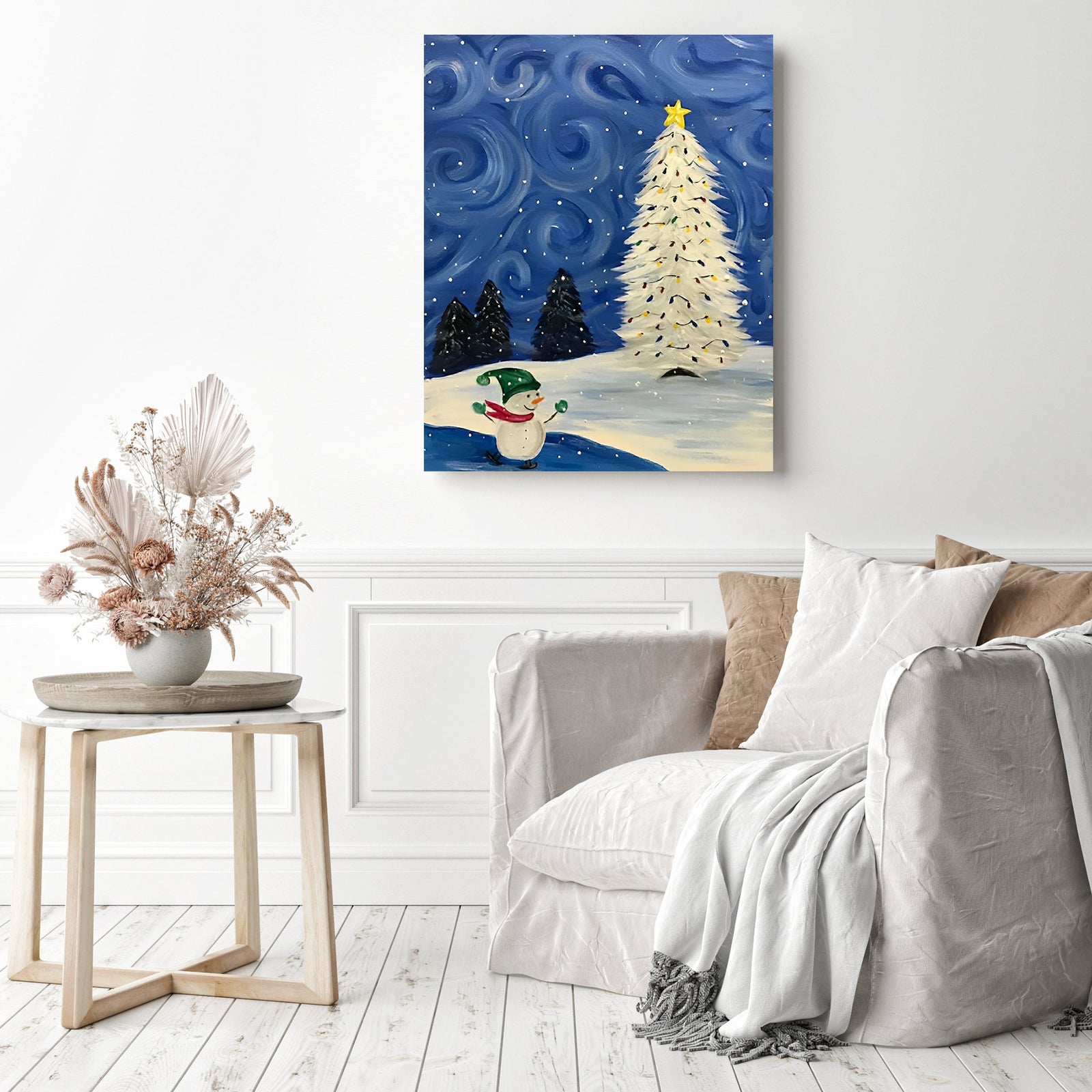 Christmas Night Sky | Diamond Painting Displayed as Home Decor