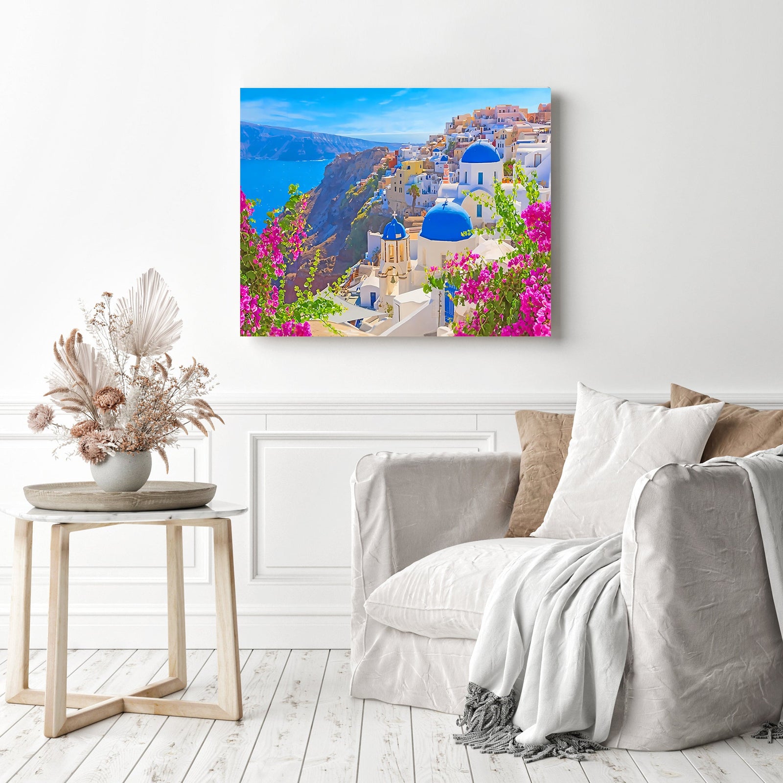 Santorini Greece | Diamond Painting Displayed as Home Decor