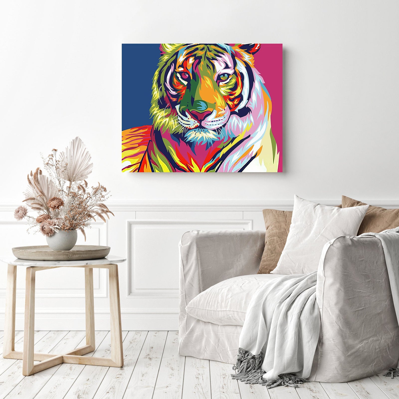 Colorful Tiger | Diamond Painting Displayed as Home Decor
