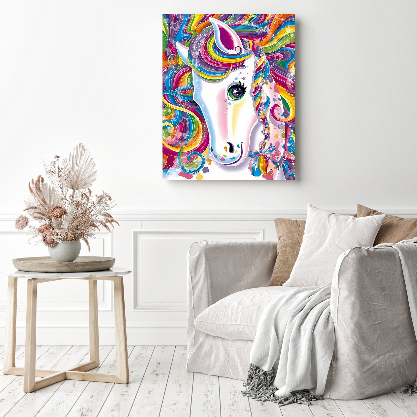 Rainbow Pony | Diamond Painting Displayed as Home Decor