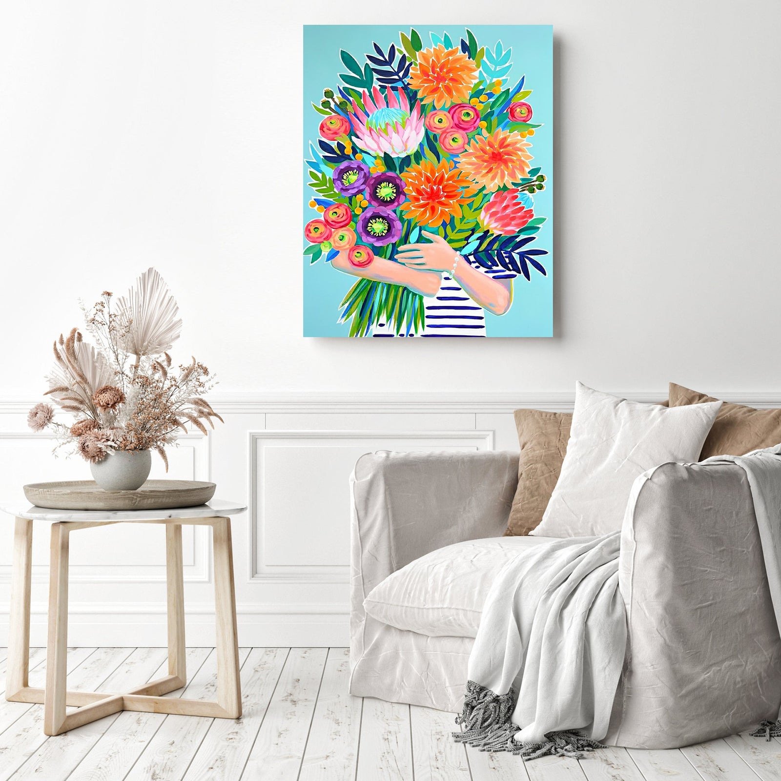 White Flowers | Diamond Painting Displayed as Home Decor