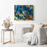 Blue and Gray Fish near Corals | Diamond Painting Displayed as Home Decor