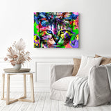Psychedelic Cat | Diamond Painting Displayed as Home Decor