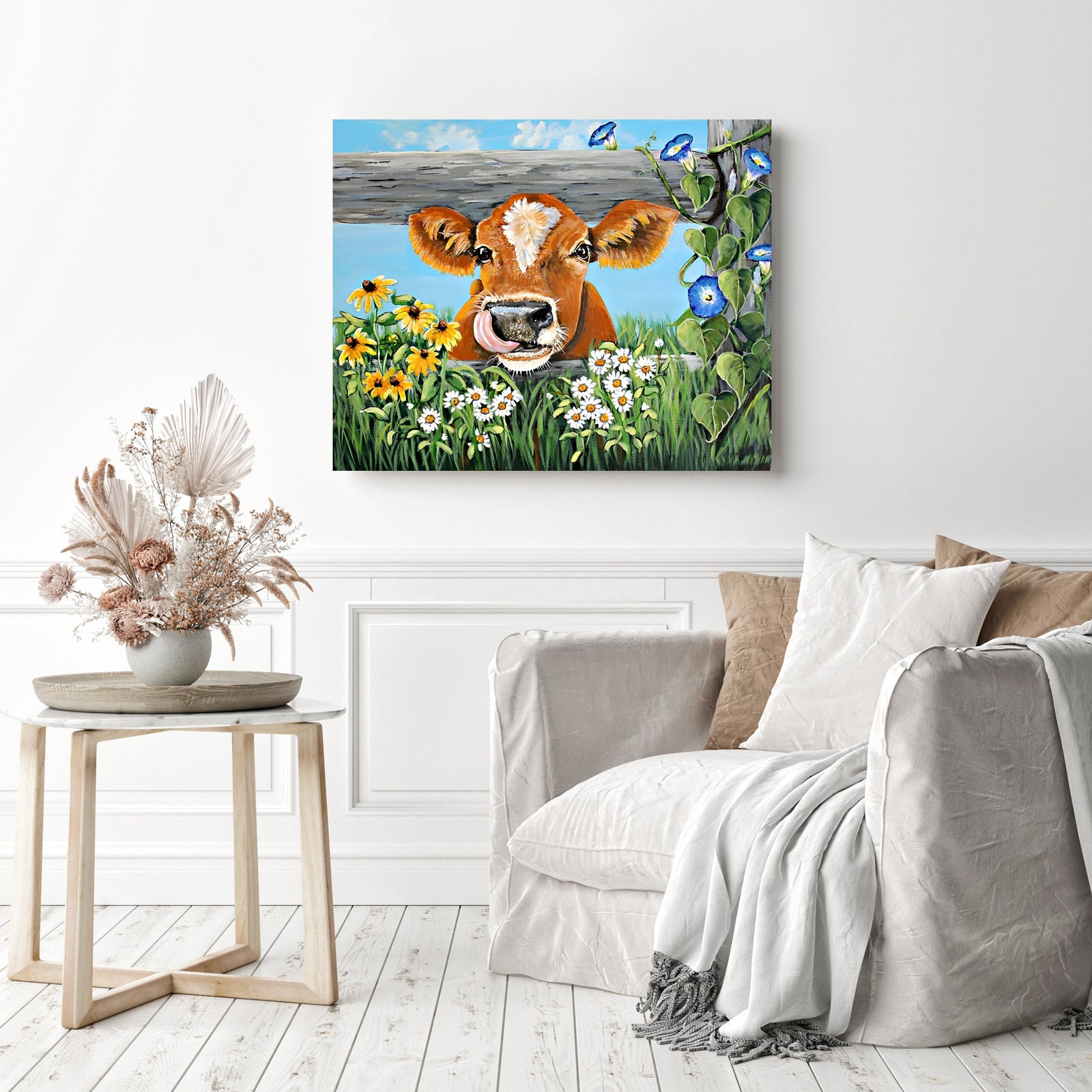 Cow in the Grass | Diamond Painting Displayed as Home Decor