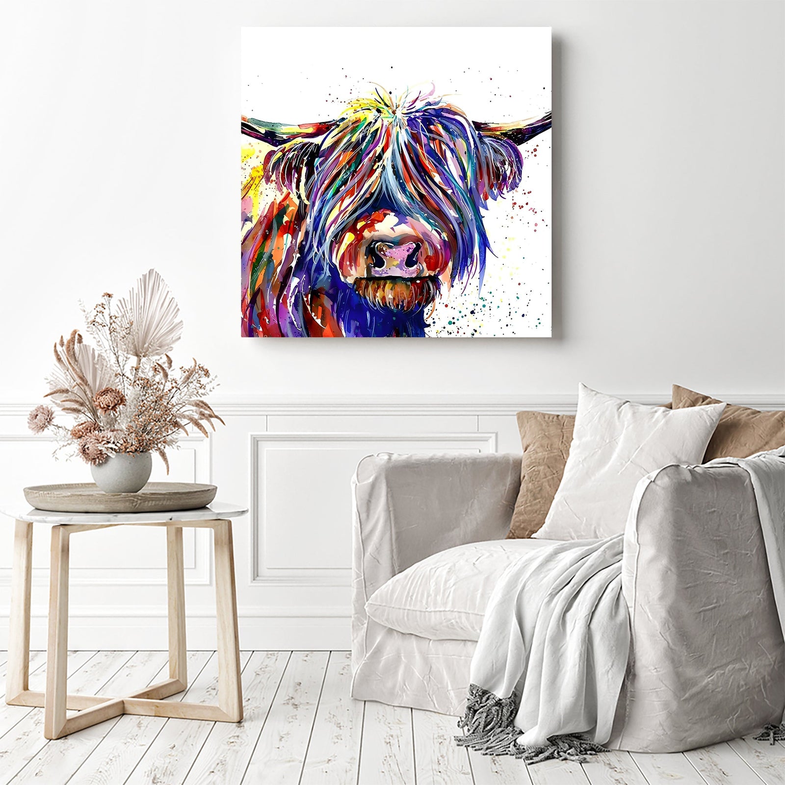 Colored Animal Cow | Diamond Painting Displayed as Home Decor