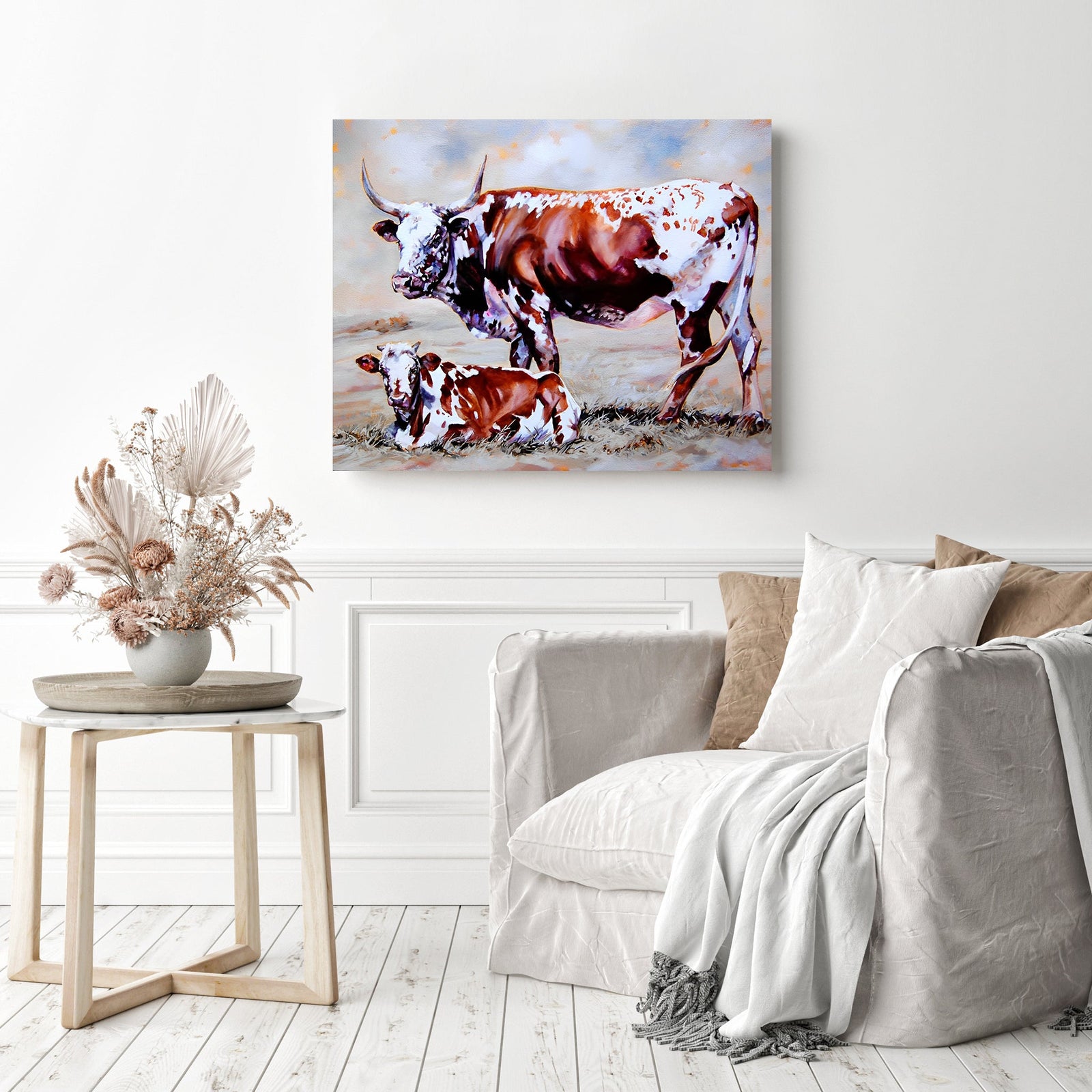 Cow and Calf | Diamond Painting Displayed as Home Decor