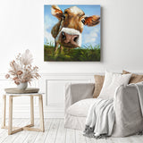 Cow in Field | Diamond Painting Displayed as Home Decor