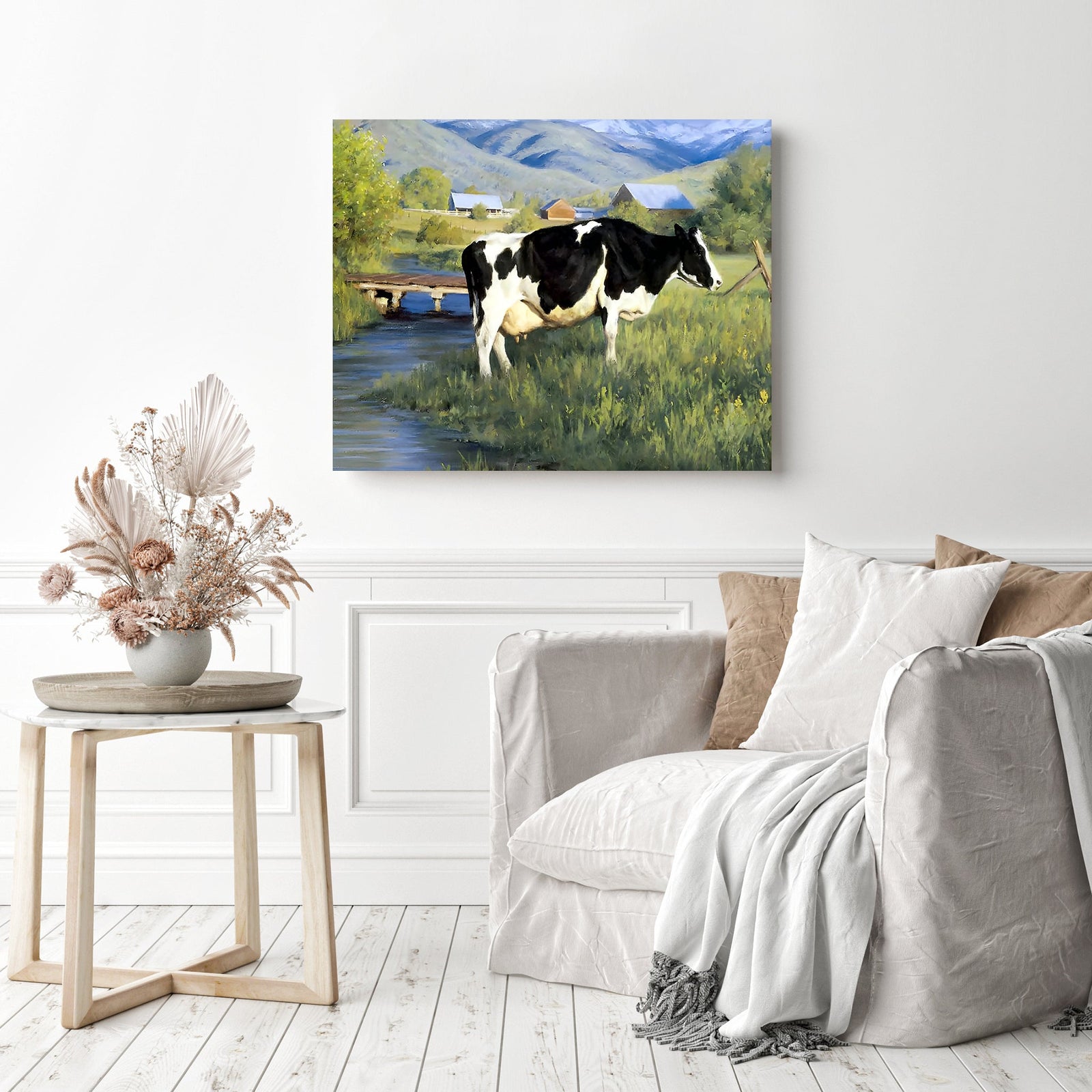 Farmhouse Cow | Diamond Painting Displayed as Home Decor