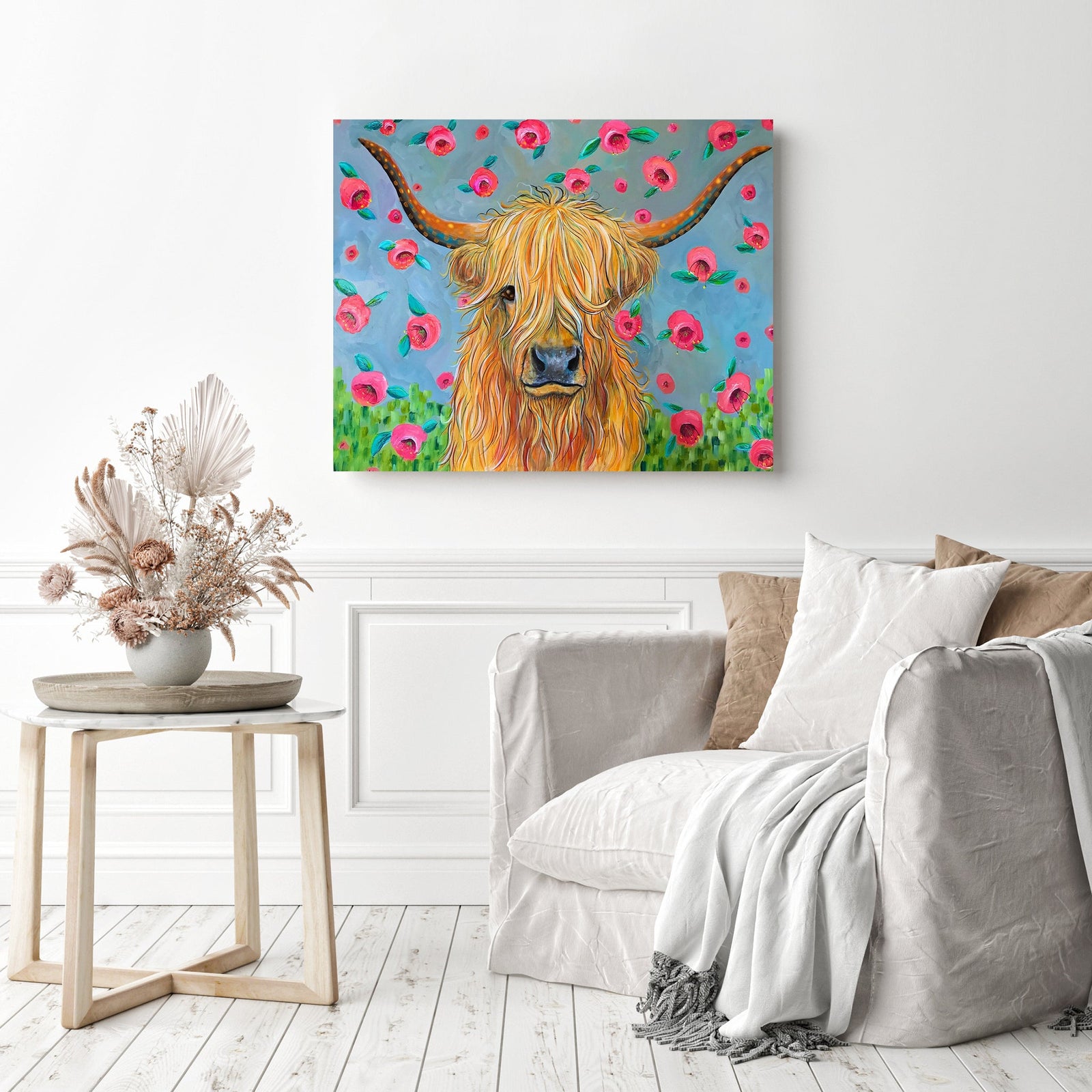 Highland Baby Cow | Diamond Painting Displayed as Home Decor