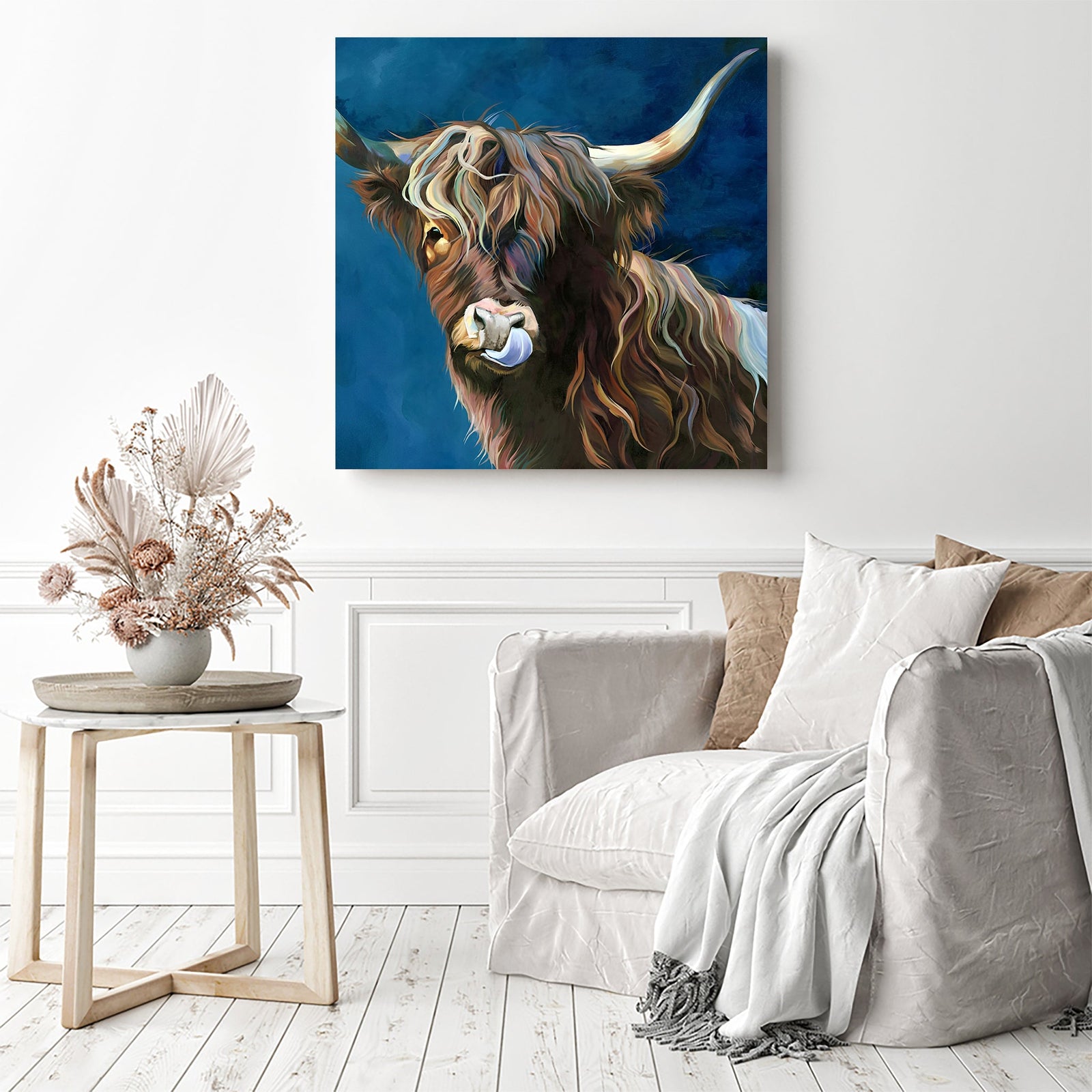 Rustic Highland Cattle | Diamond Painting Displayed as Home Decor