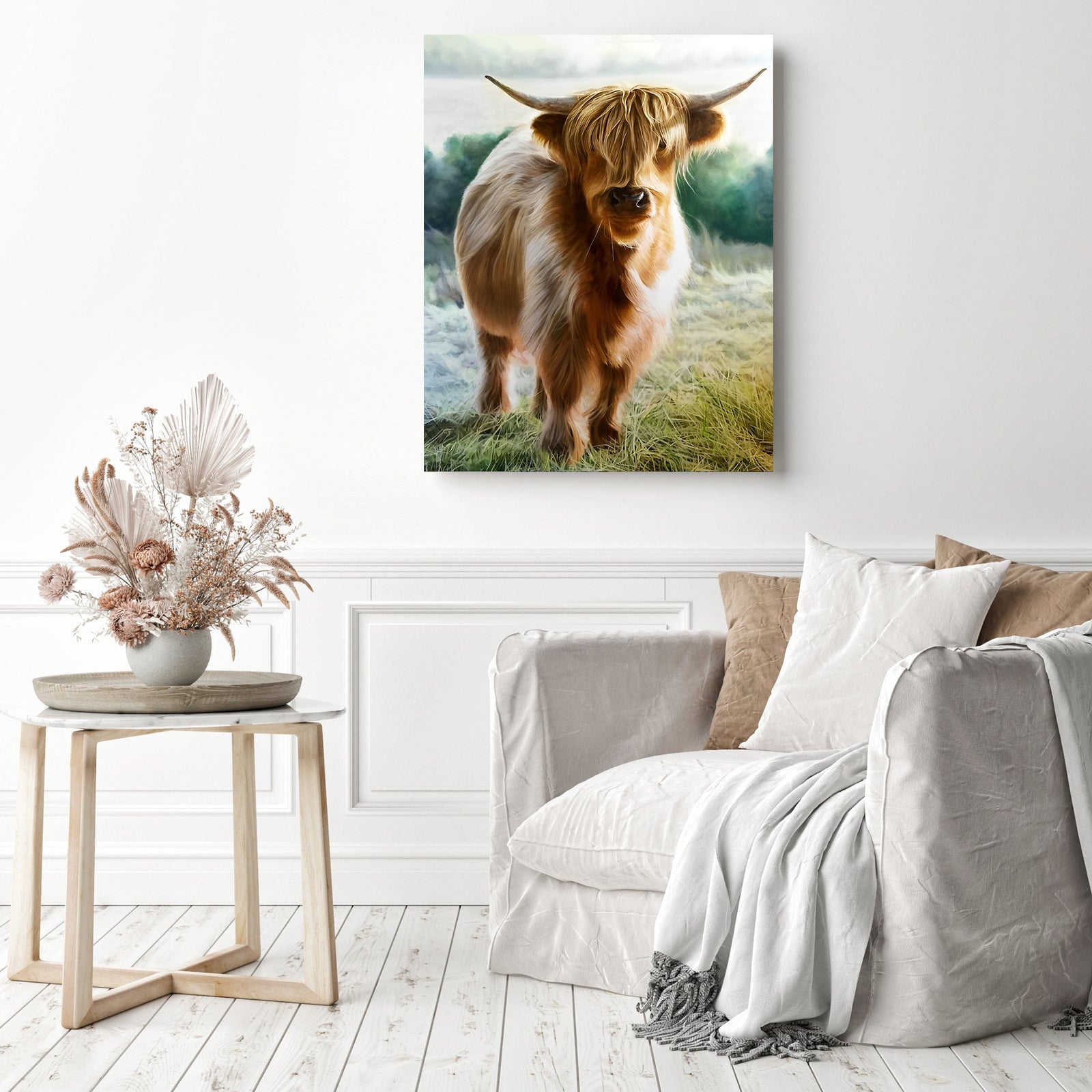 Highland Cattle Portrait | Diamond Painting Displayed as Home Decor