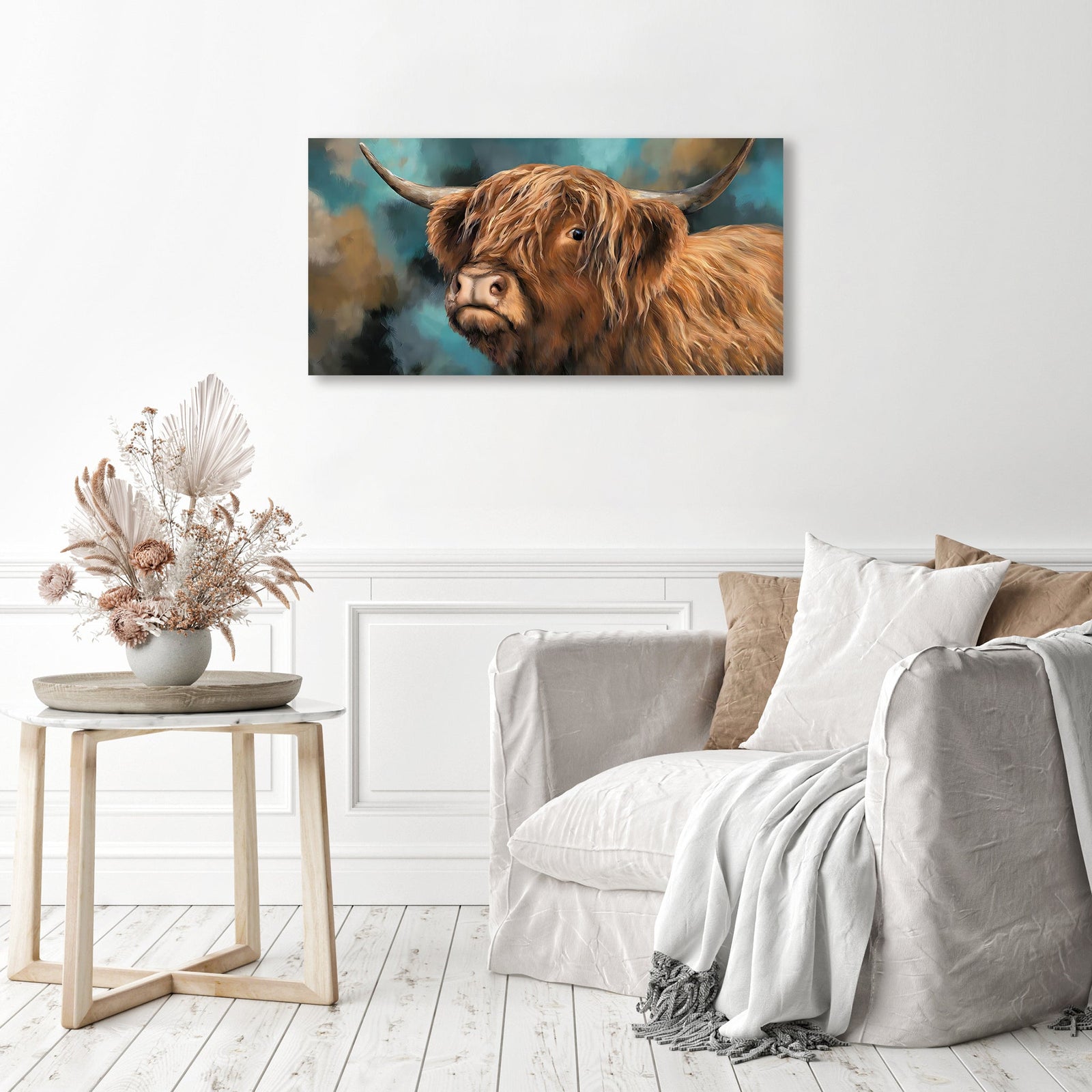 Highland Cow Charm | Diamond Painting Displayed as Home Decor