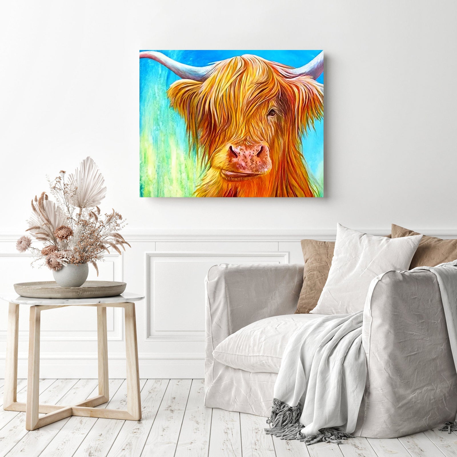 Rustic Highland Cow | Diamond Painting Displayed as Home Decor