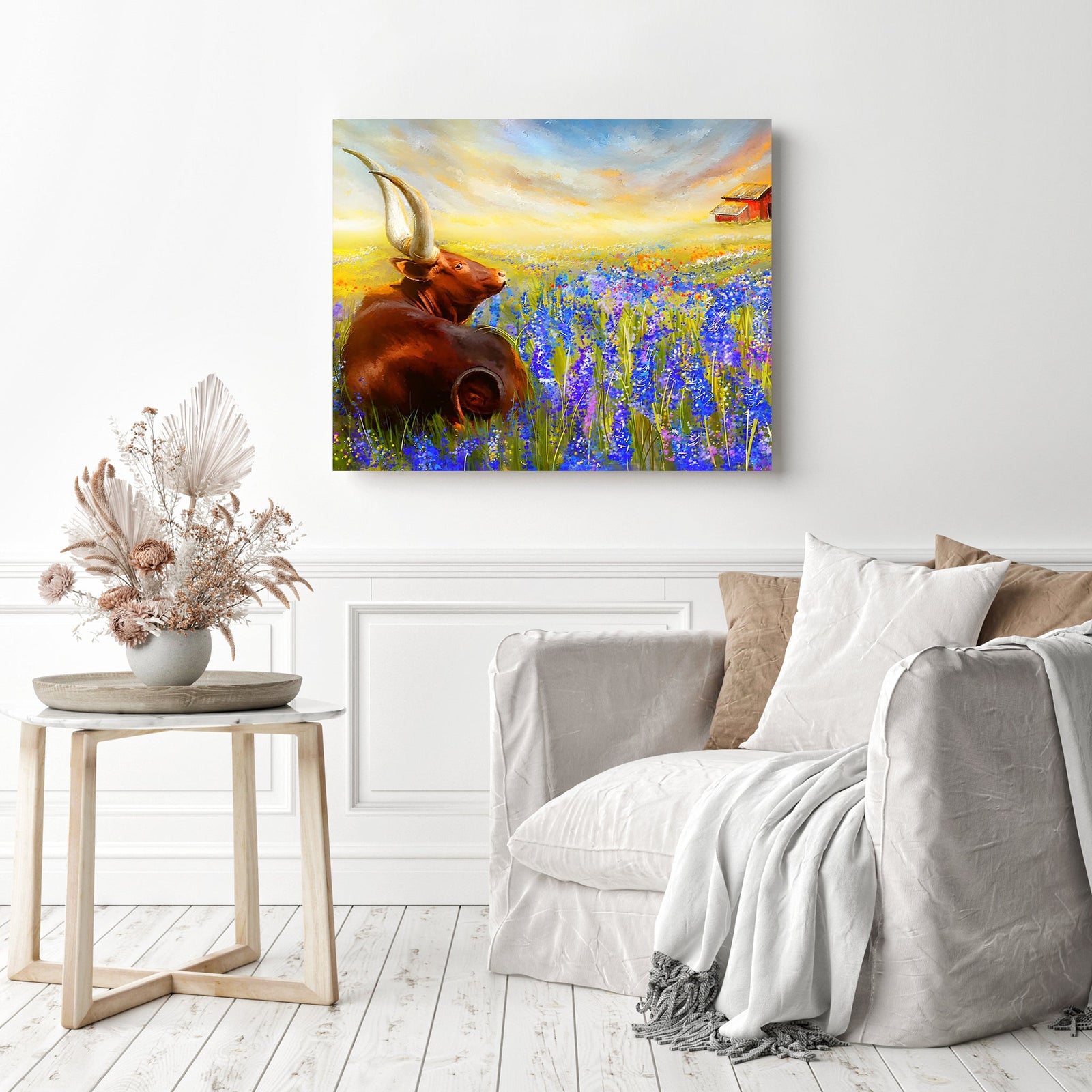 Longhorn Cow | Diamond Painting Displayed as Home Decor