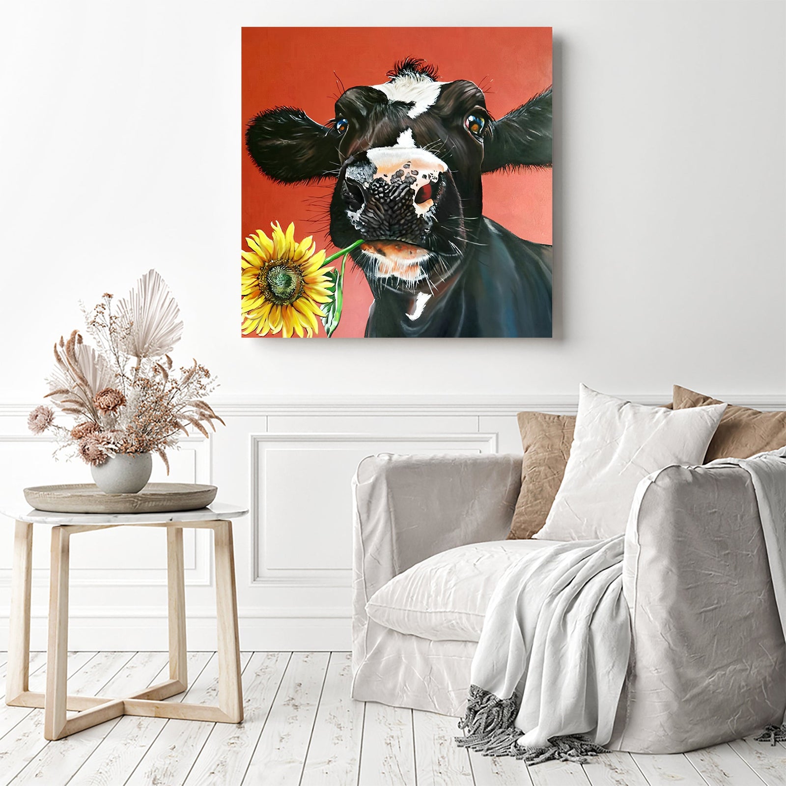 Sunflower Cow | Diamond Painting Displayed as Home Decor