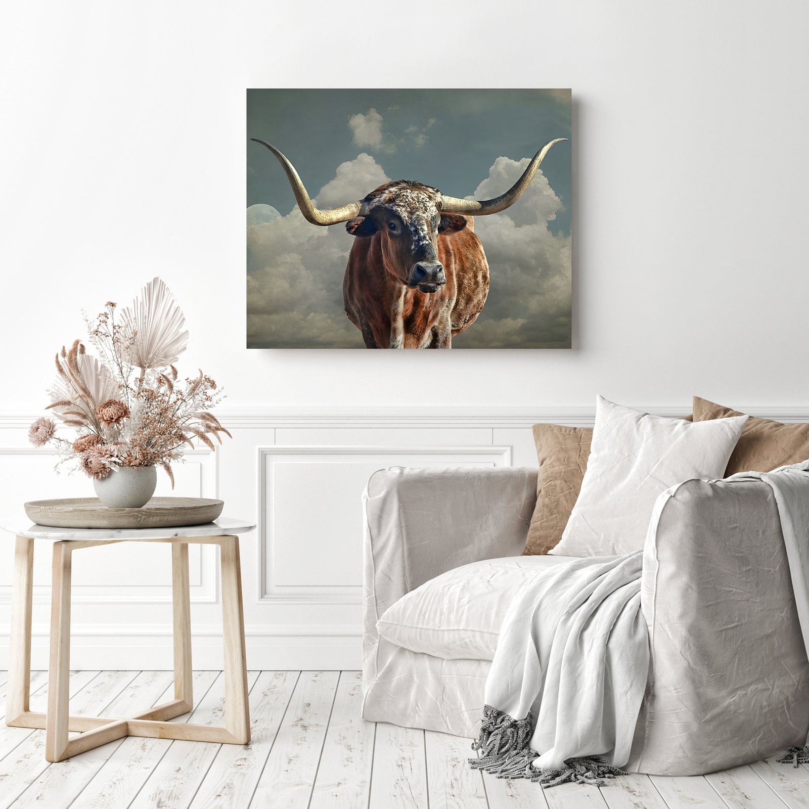 Texas Longhorn Cattle | Diamond Painting Displayed as Home Decor