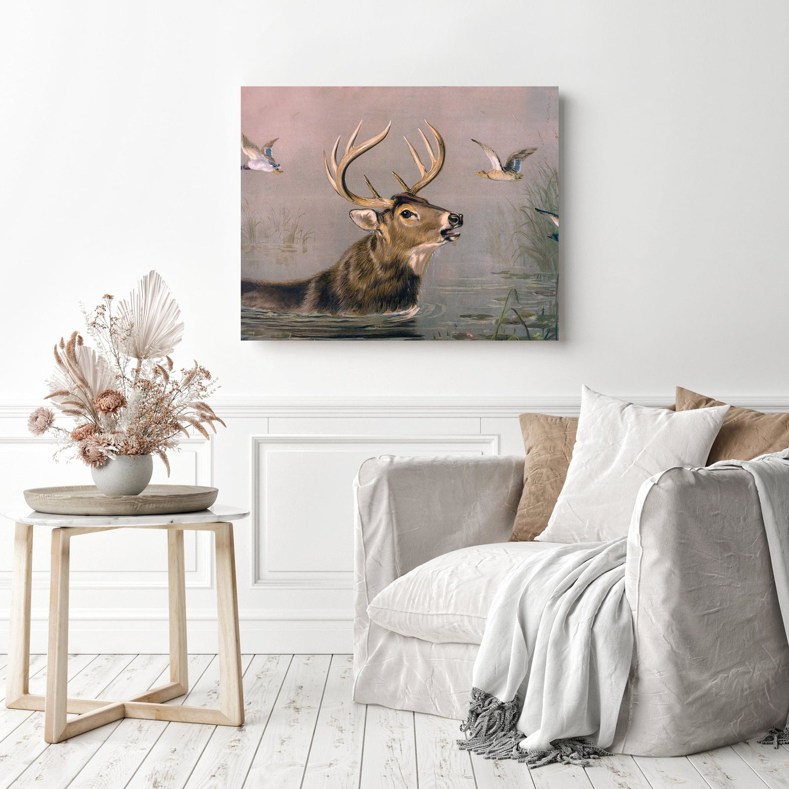 Stag in Water | Diamond Painting Displayed as Home Decor