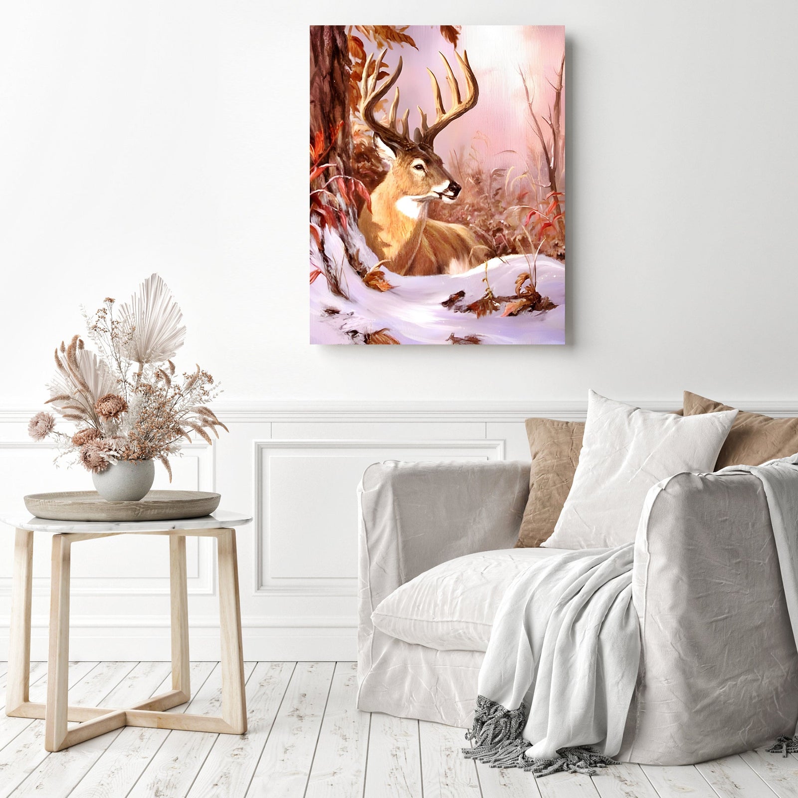 Deer in Winter | Diamond Painting Displayed as Home Decor