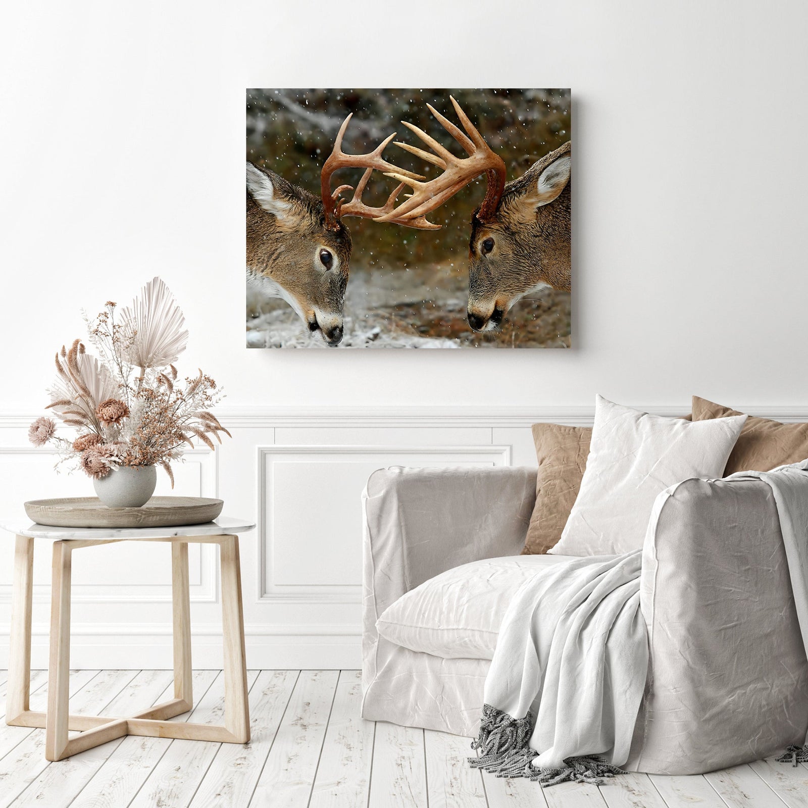 Deer Horn Fight | Diamond Painting Displayed as Home Decor