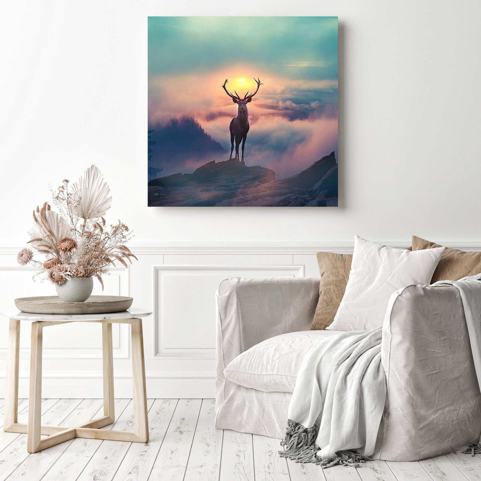 Deer Sunrise | Diamond Painting Displayed as Home Decor