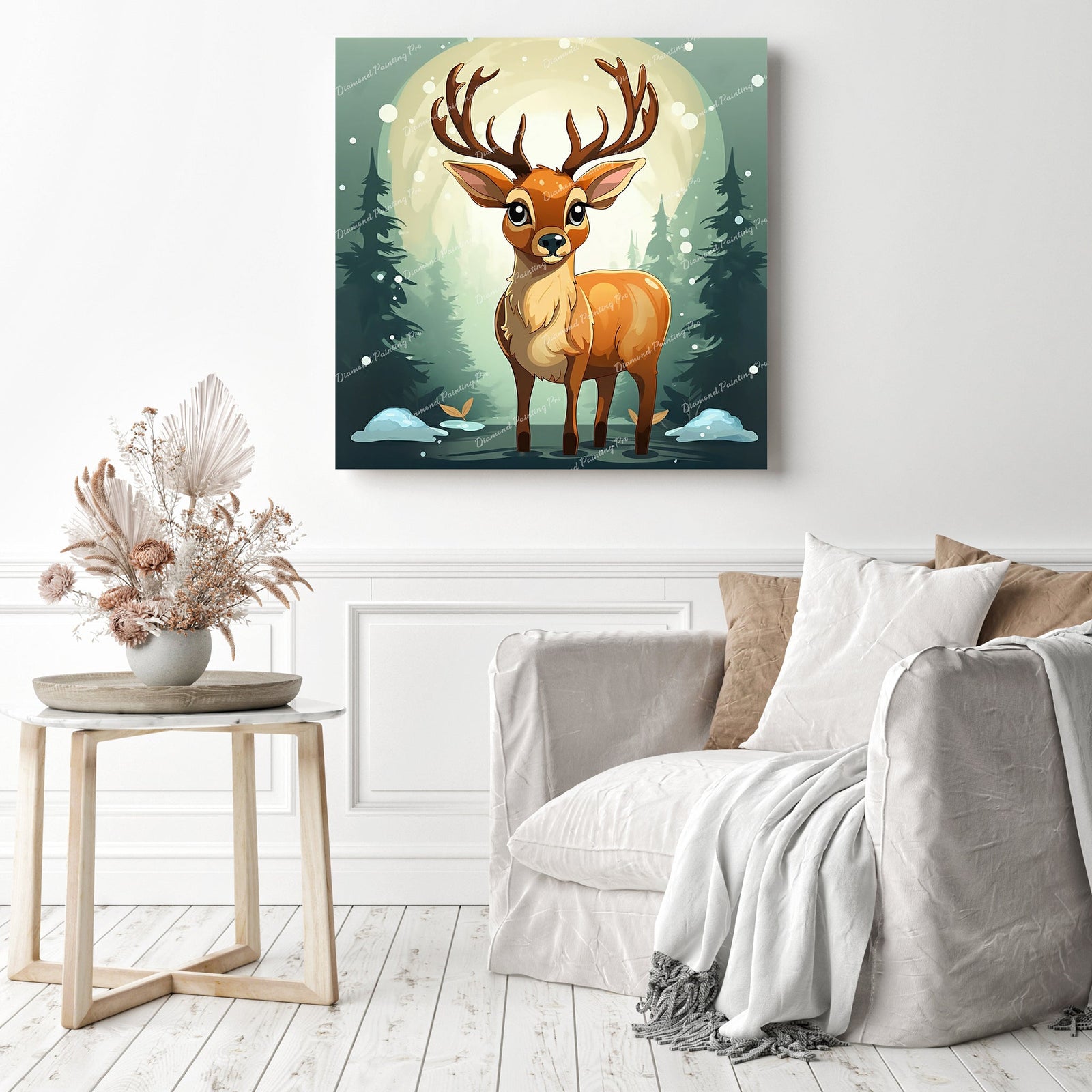 Playful Deer Pal | Diamond Painting Displayed as Home Decor