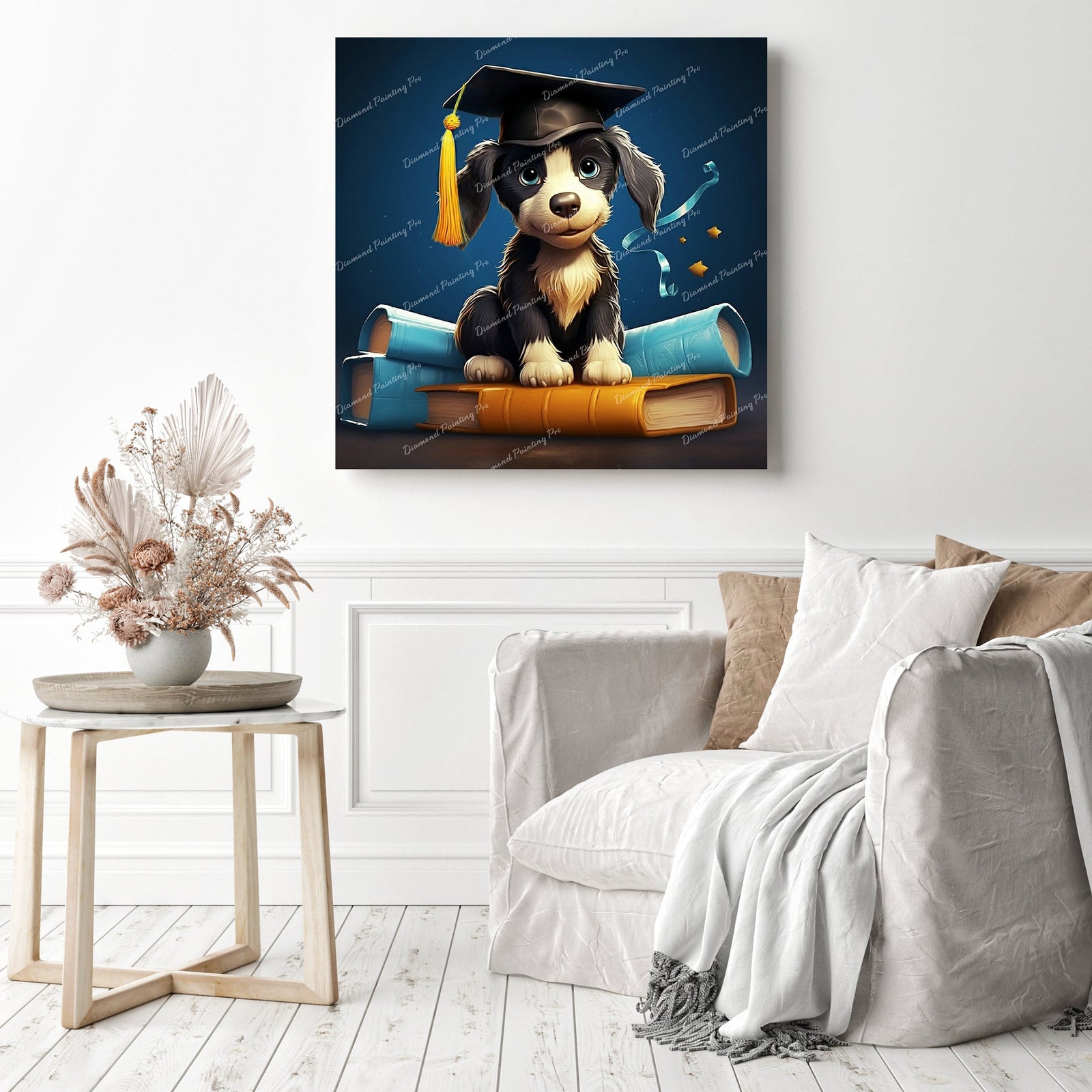 Graduation with Paw-ficiency | Diamond Painting Displayed as Home Decor