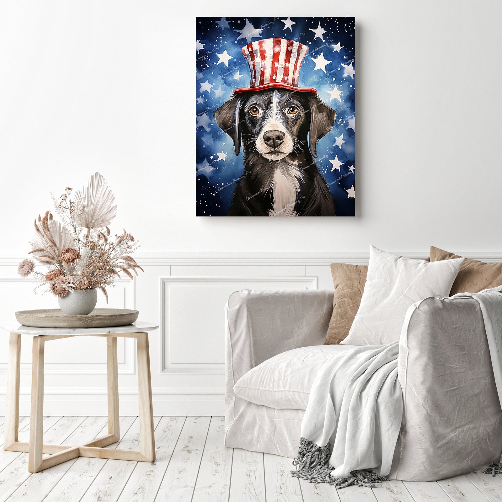 Heroic Pup's Independence Adventure | Diamond Painting Displayed as Home Decor