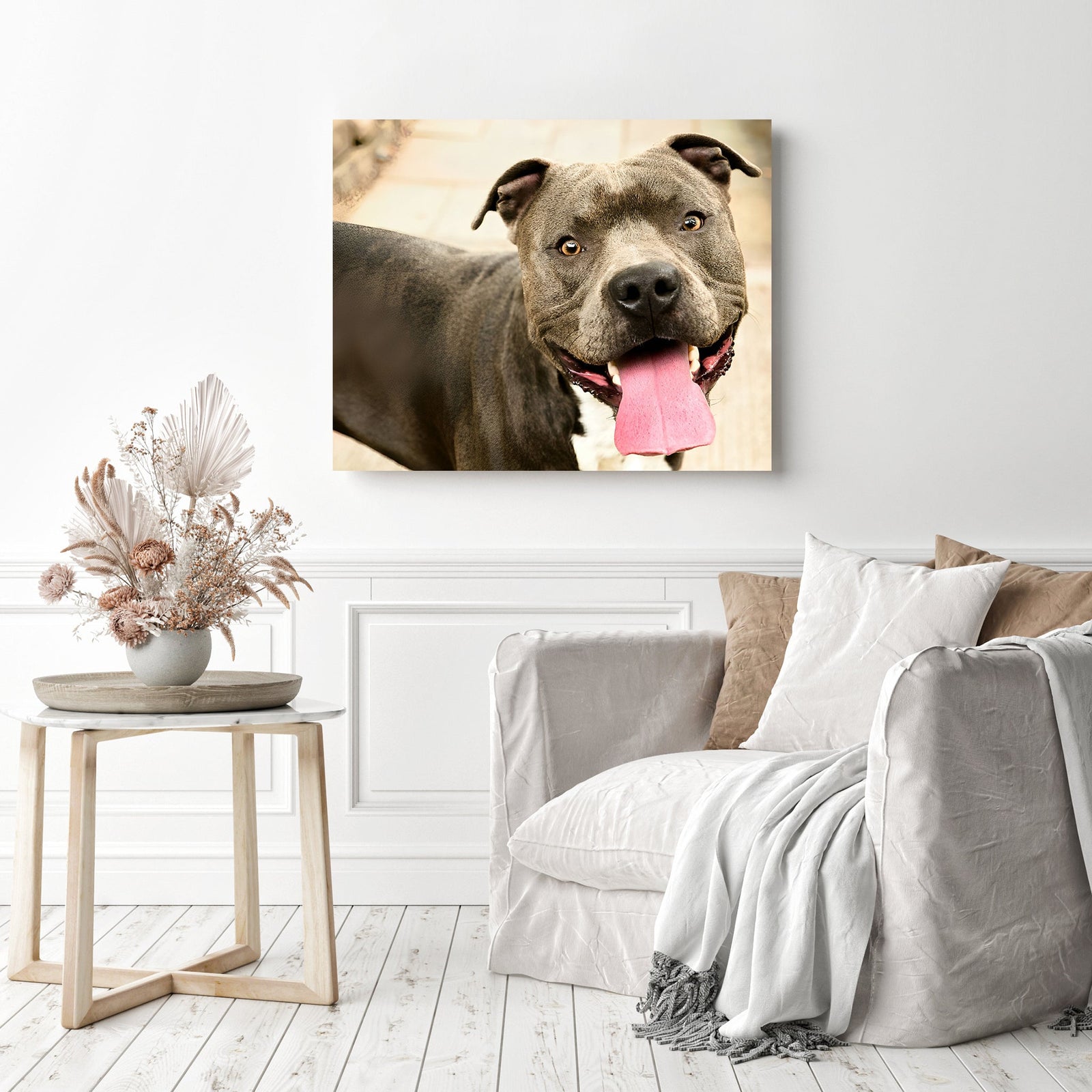 American Pitbull Dogs | Diamond Painting Displayed as Home Decor