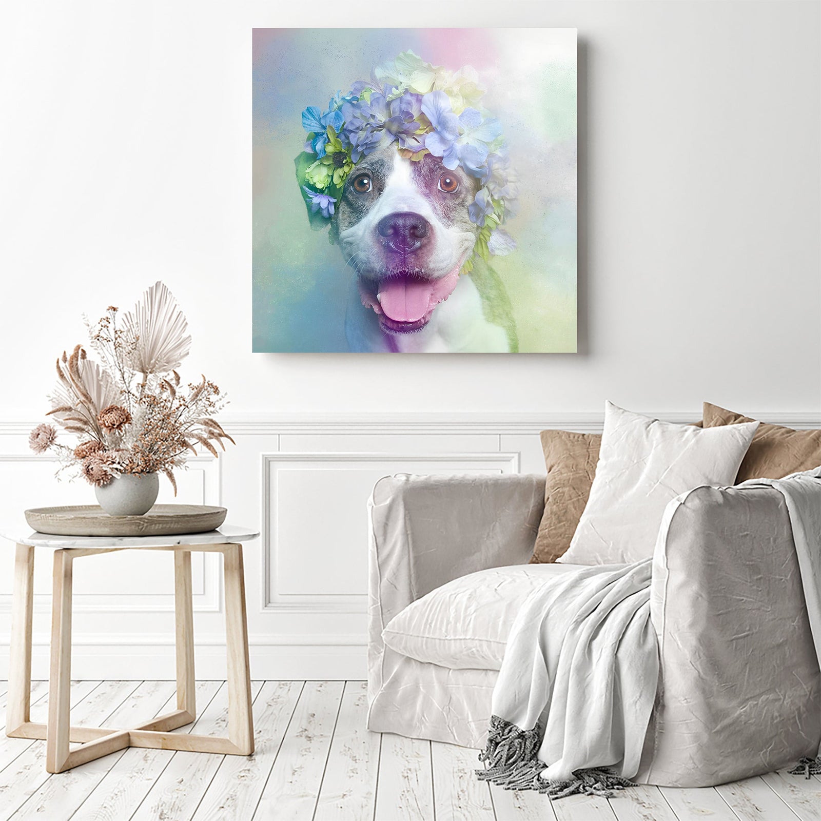 Colorful Dog Pit Bull | Diamond Painting Displayed as Home Decor