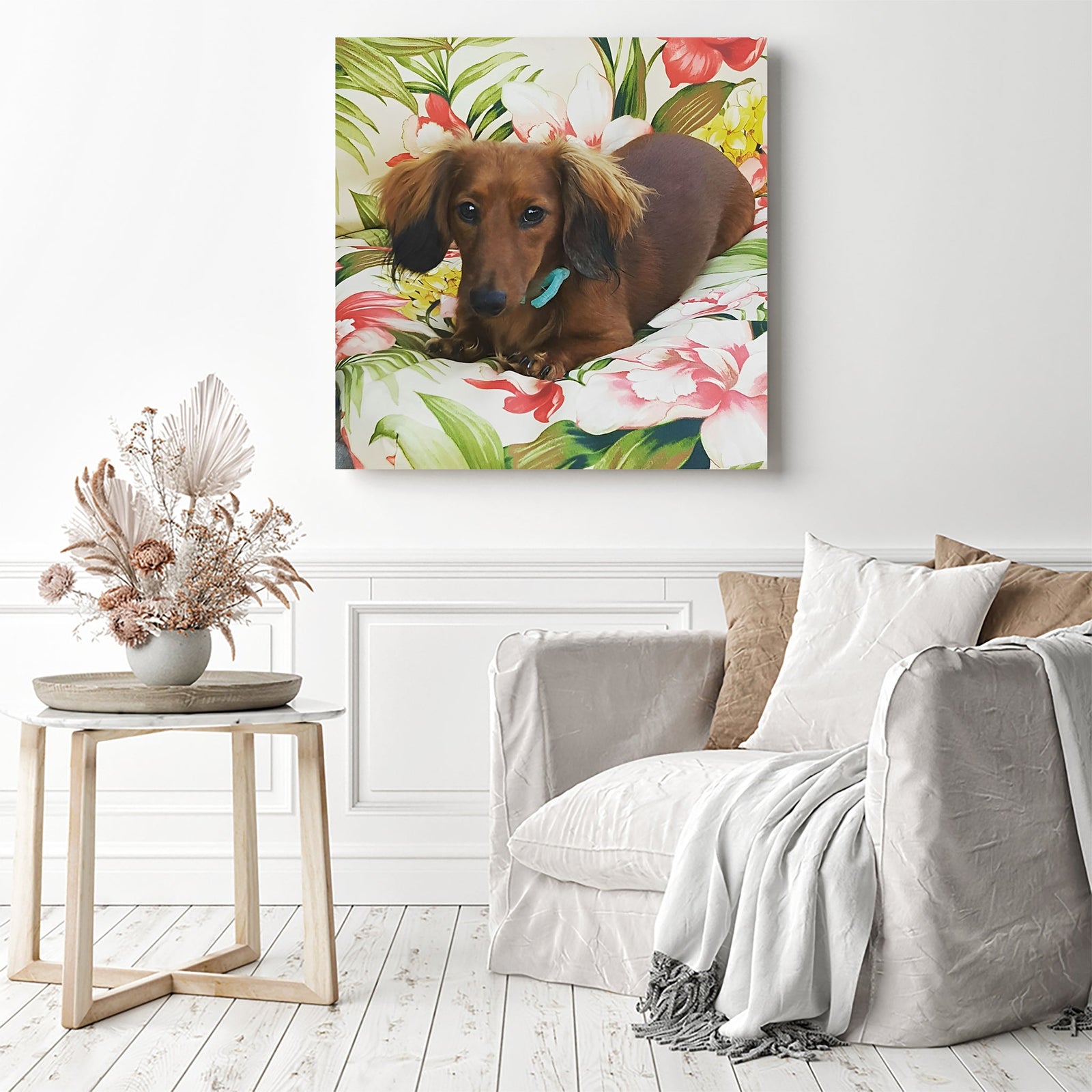 Dachshund Floral Dog | Diamond Painting Displayed as Home Decor