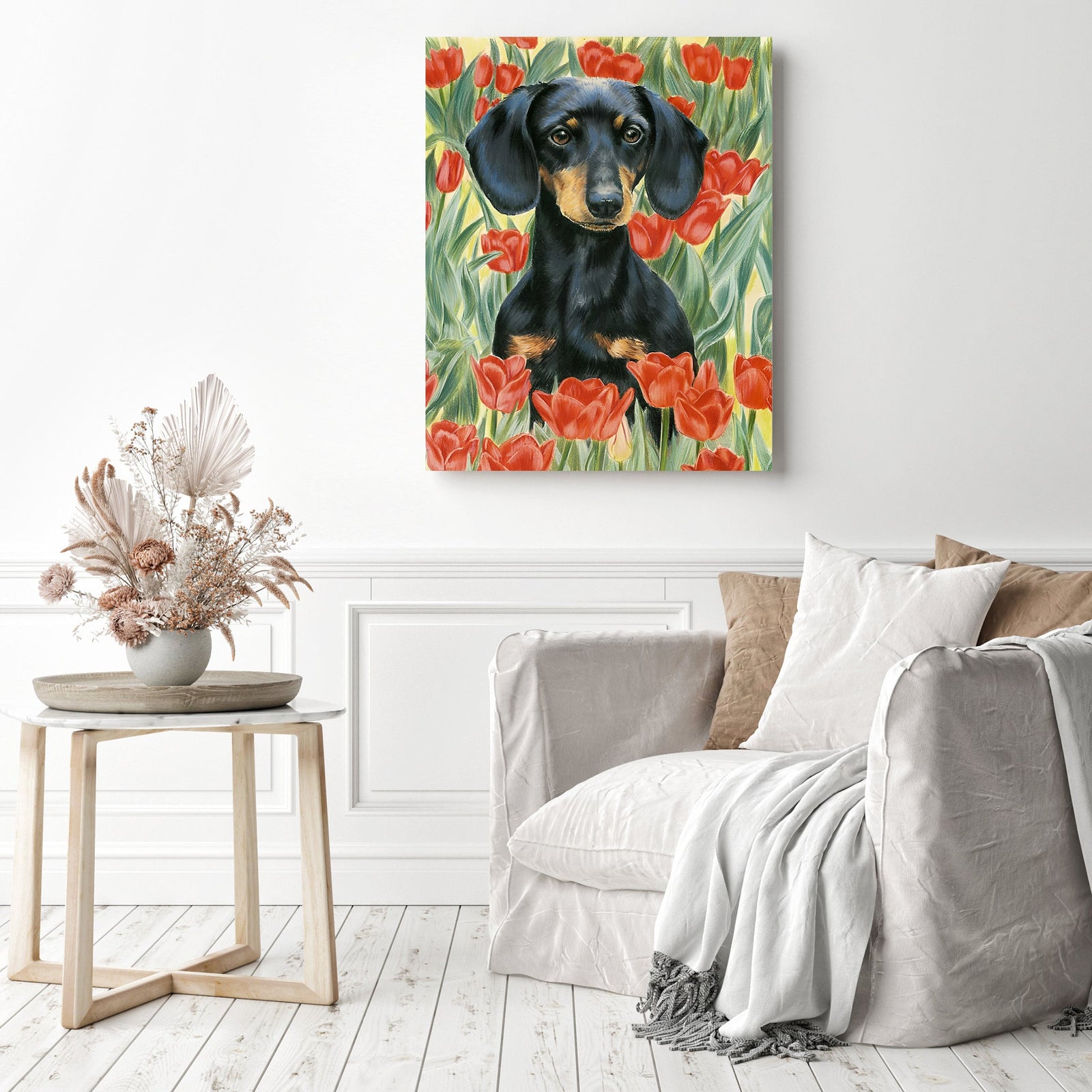 Dachshund Flower | Diamond Painting Displayed as Home Decor