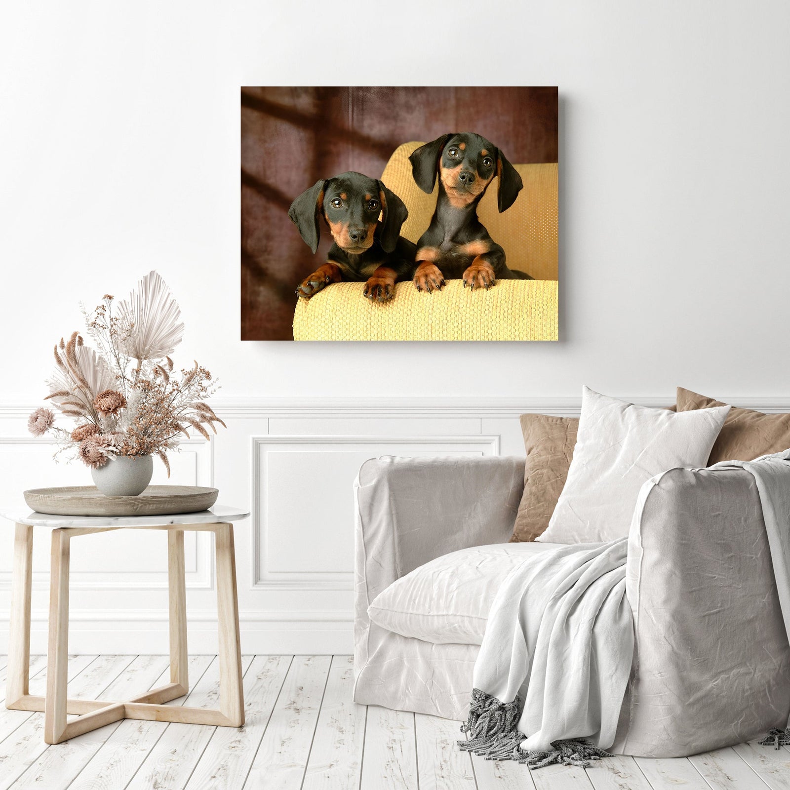 Happy Dachshund Dogs | Diamond Painting Displayed as Home Decor