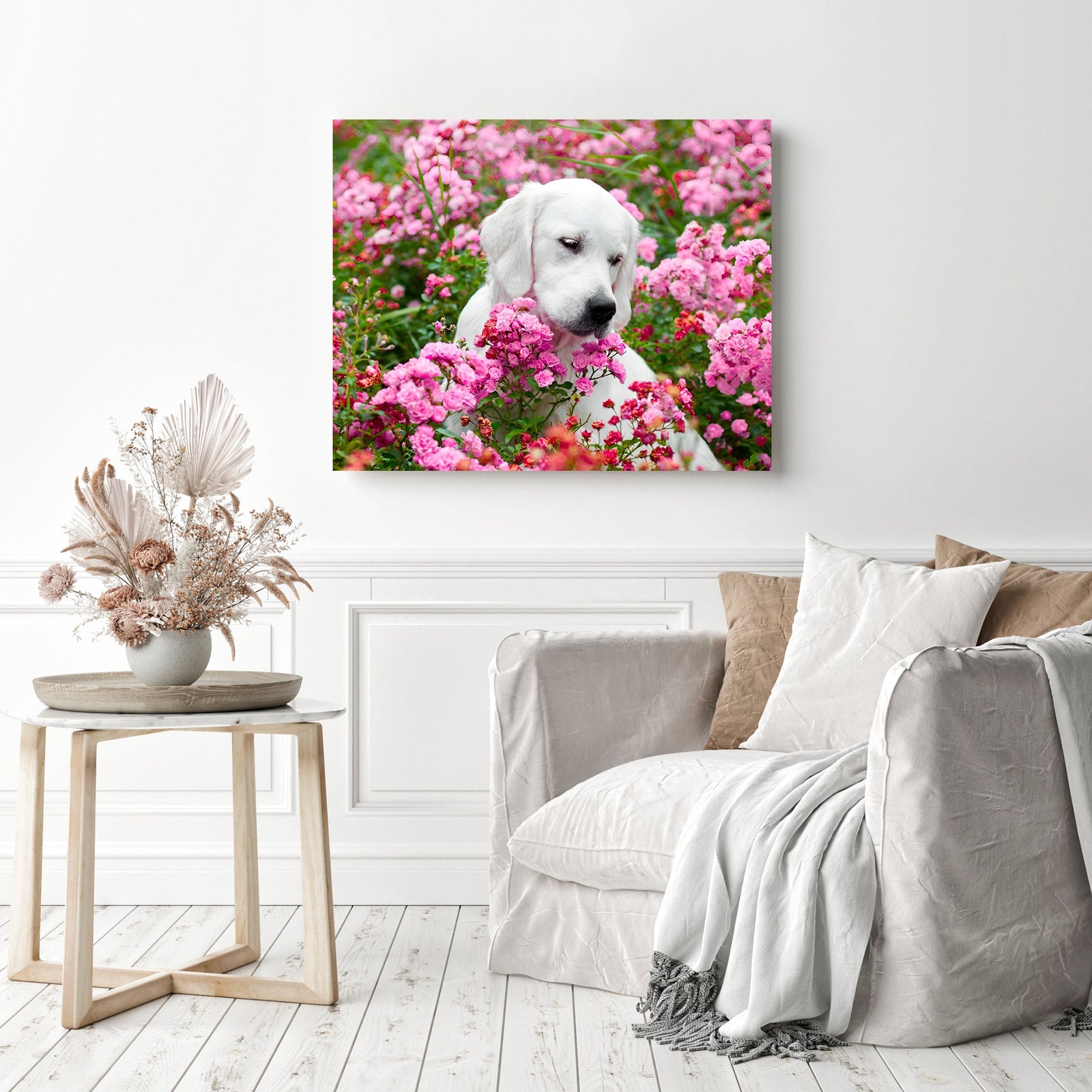 Labrador Retriever Flower | Diamond Painting Displayed as Home Decor