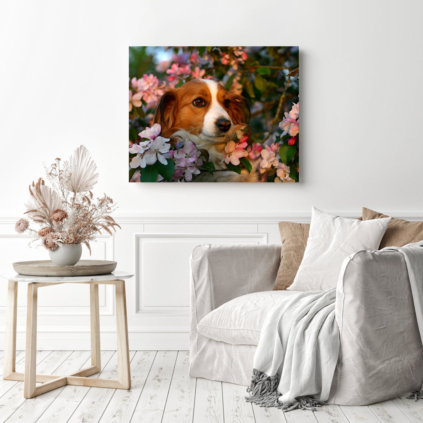 Puppy Stare | Diamond Painting Displayed as Home Decor