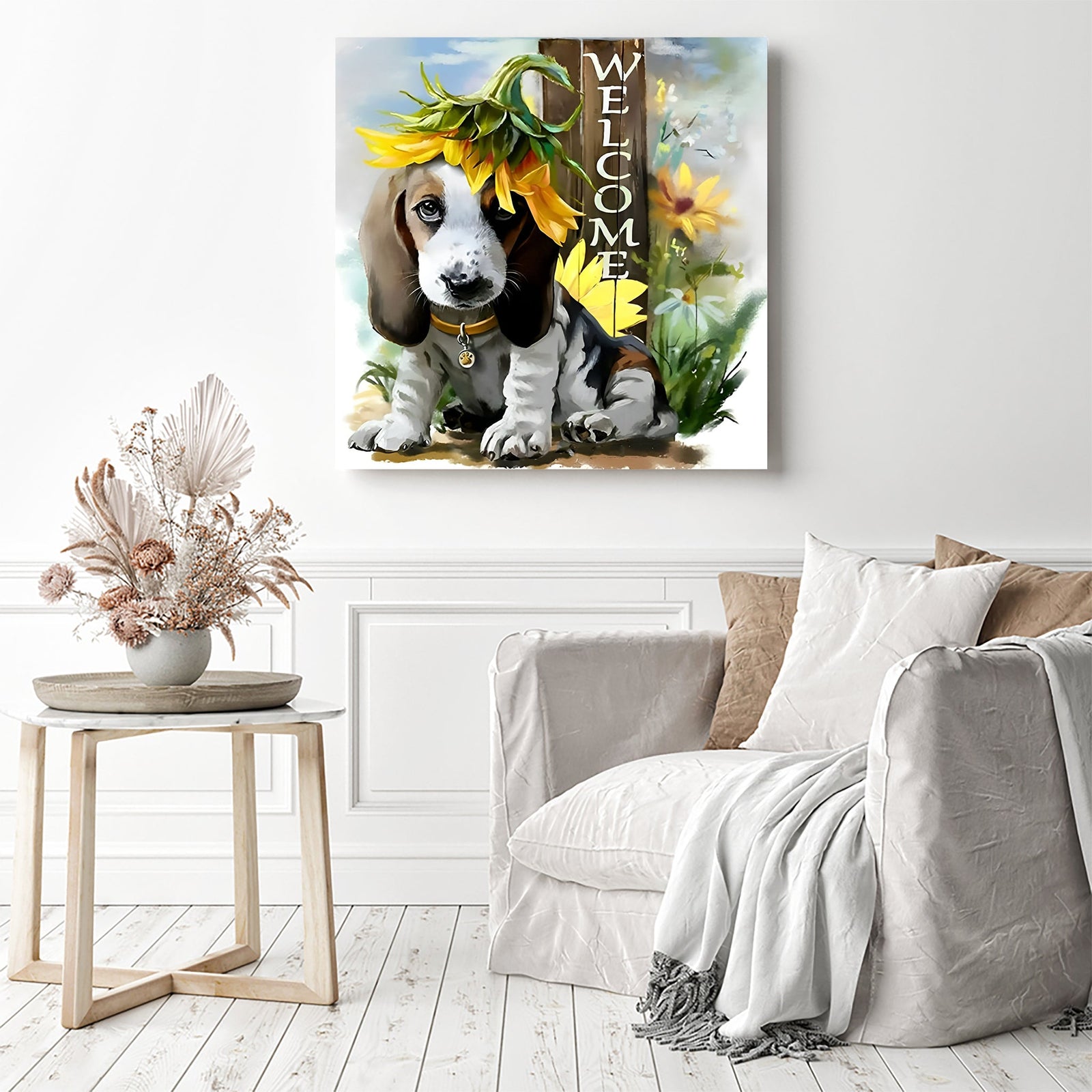 Welcome Dog | Diamond Painting Displayed as Home Decor