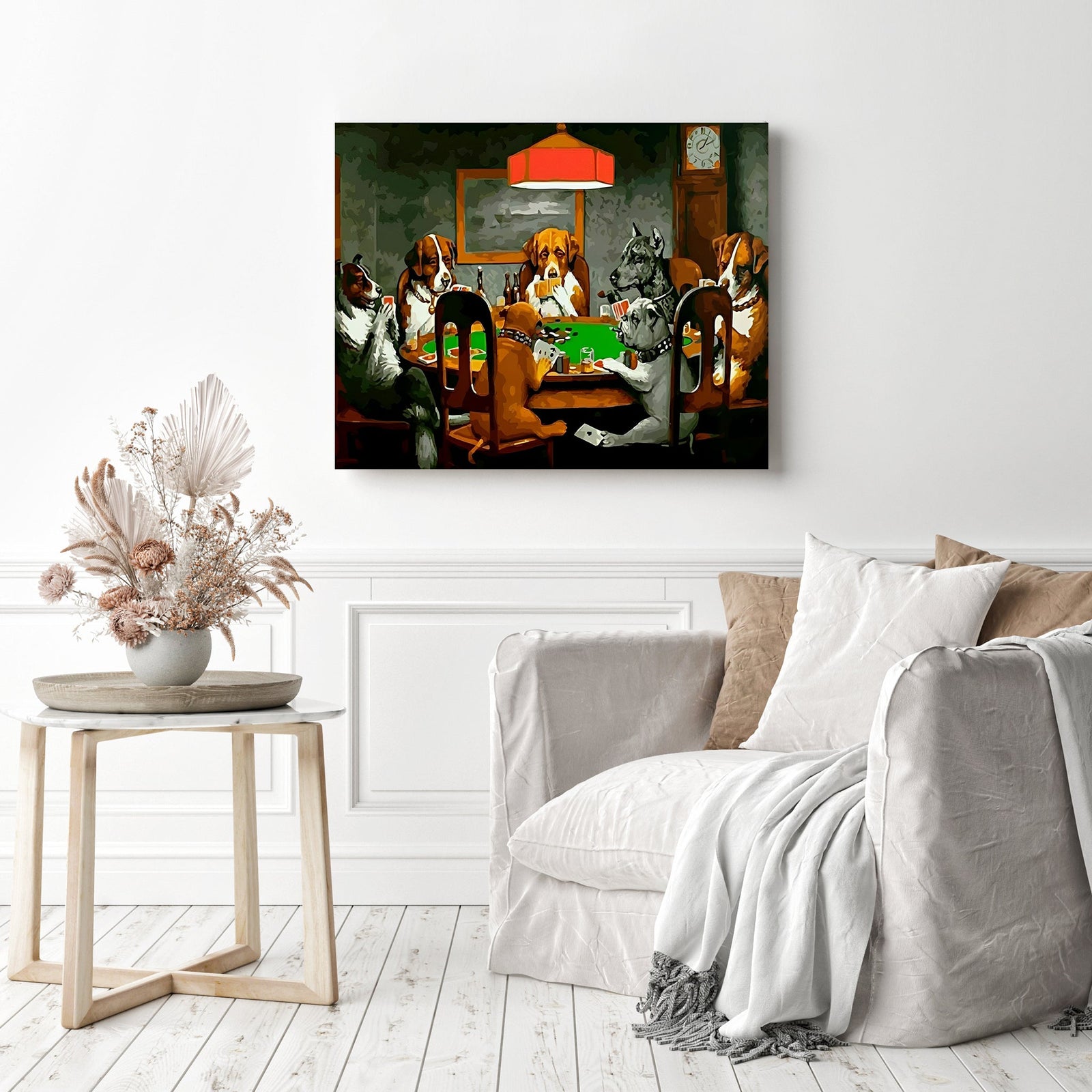 Dogs Playing Poker | Diamond Painting Displayed as Home Decor