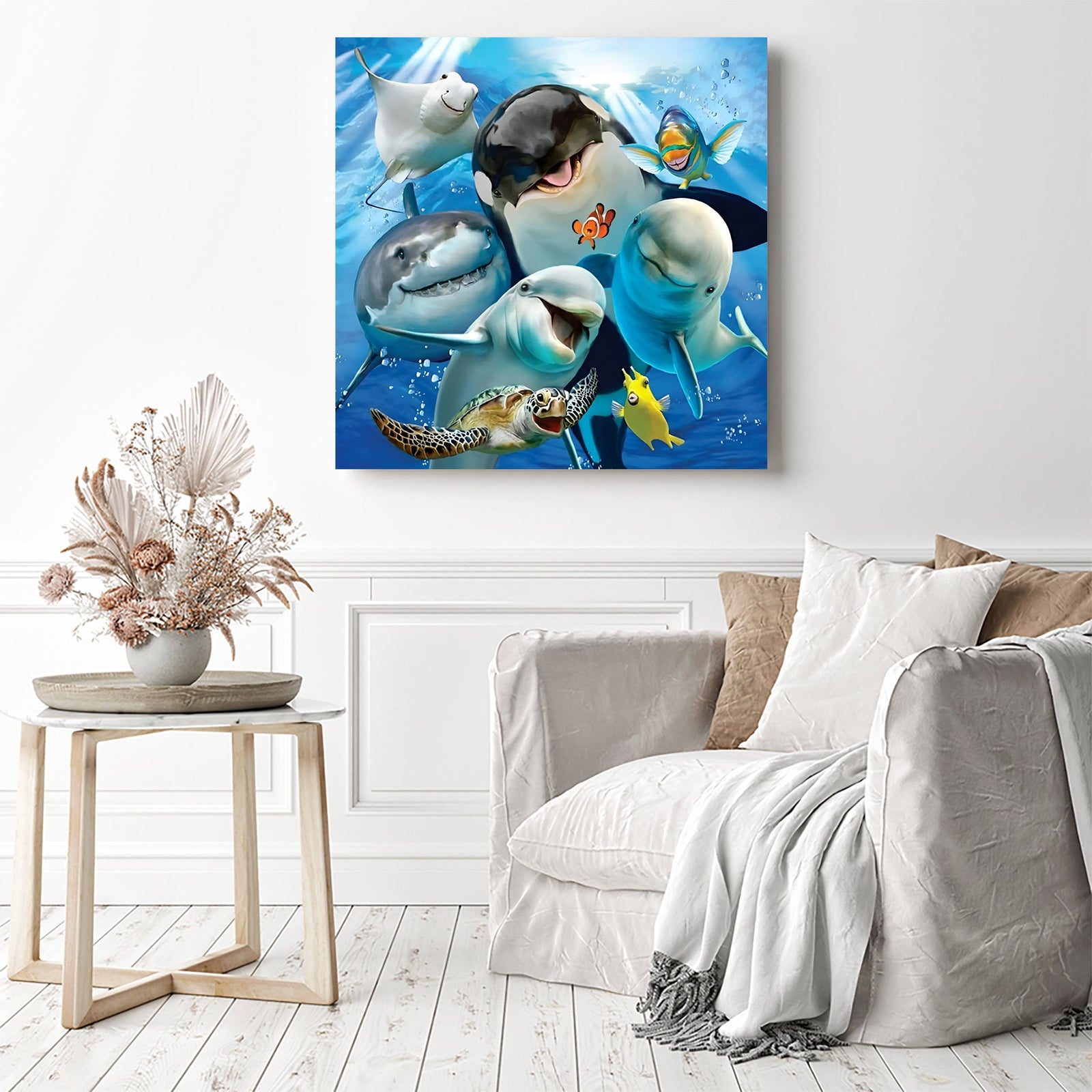 Cute Dolphins | Diamond Painting Displayed as Home Decor