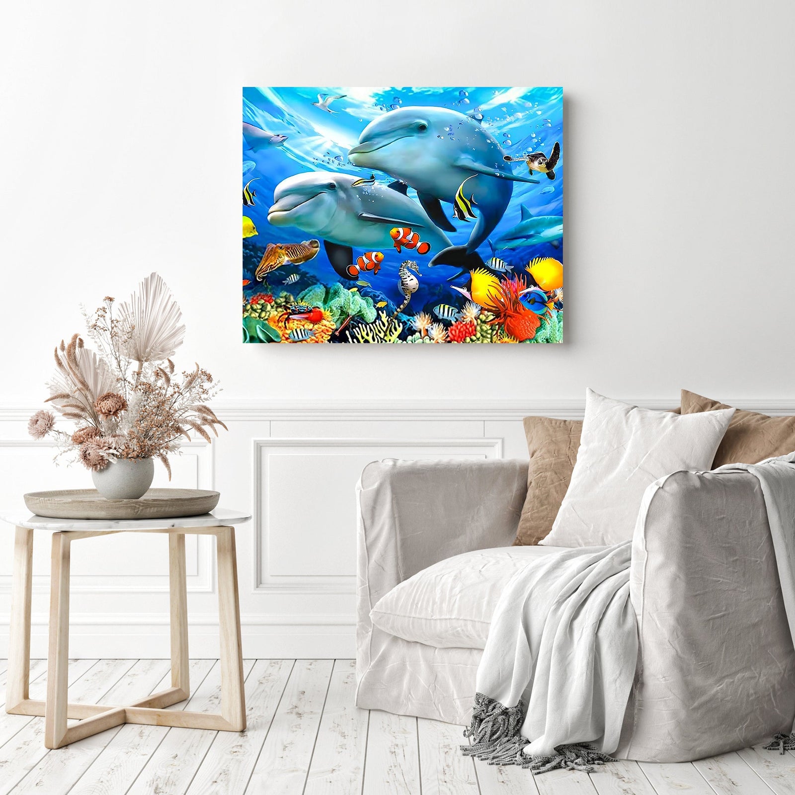 Dolphins | Diamond Painting Displayed as Home Decor